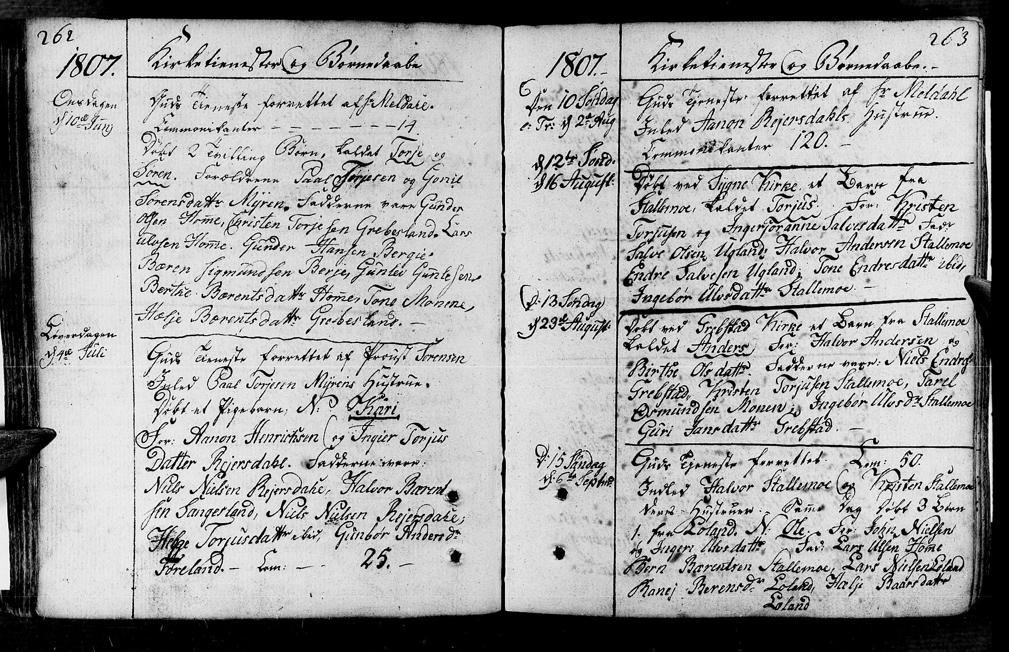 Vennesla sokneprestkontor, AV/SAK-1111-0045/Fa/Fac/L0002: Parish register (official) no. A 2, 1785-1834, p. 262-263