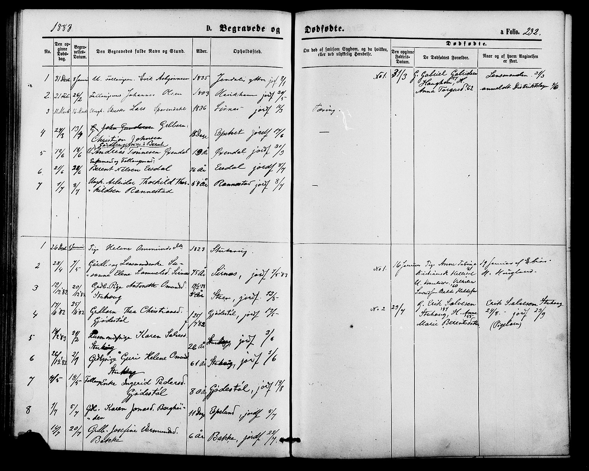 Bakke sokneprestkontor, SAK/1111-0002/F/Fa/Faa/L0007: Parish register (official) no. A 7, 1877-1886, p. 232