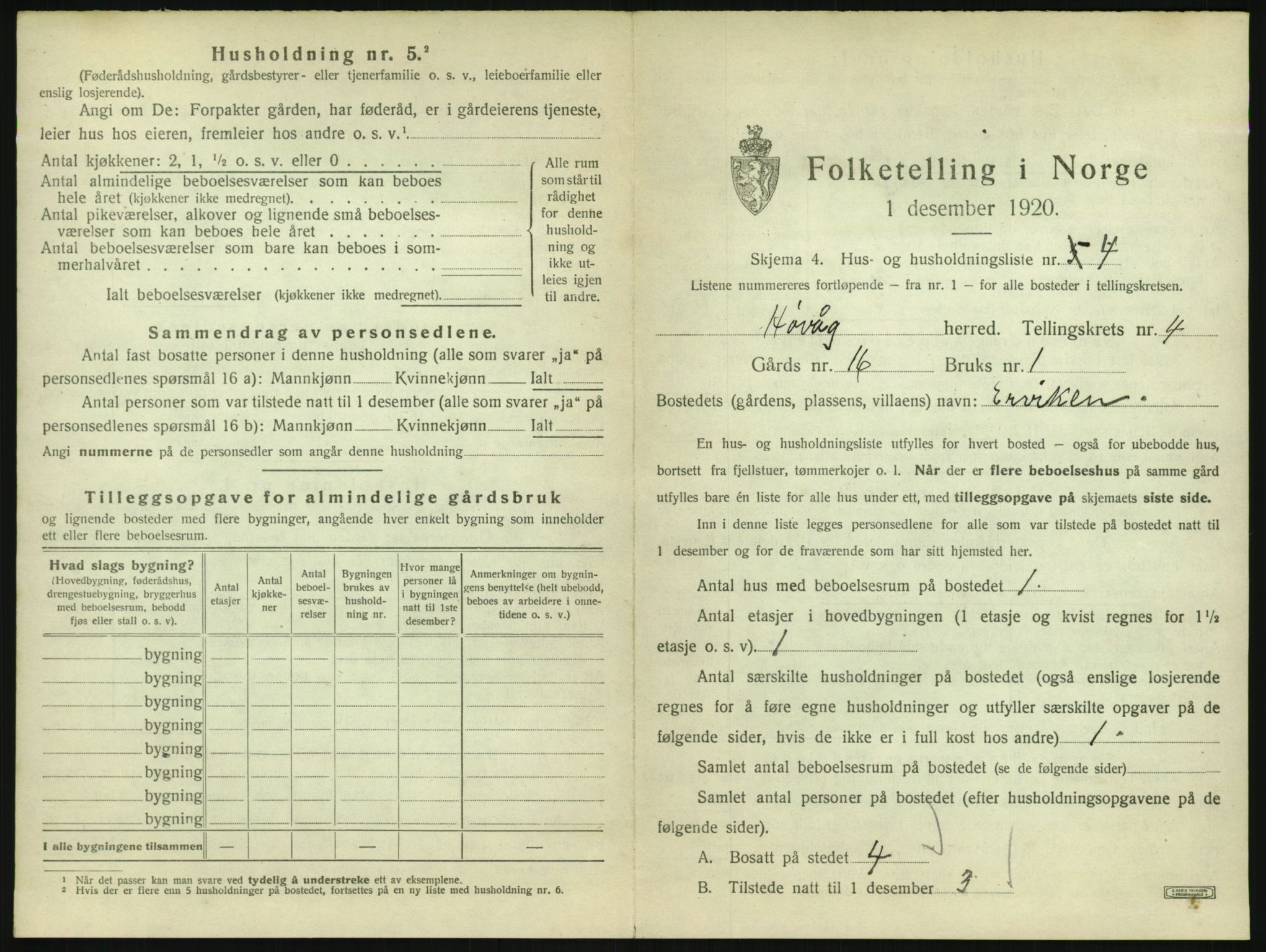 SAK, 1920 census for Høvåg, 1920, p. 324