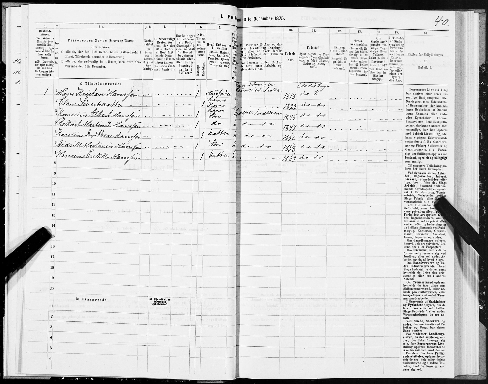 SAT, 1875 census for 1843L Bodø/Bodø, 1875, p. 1040