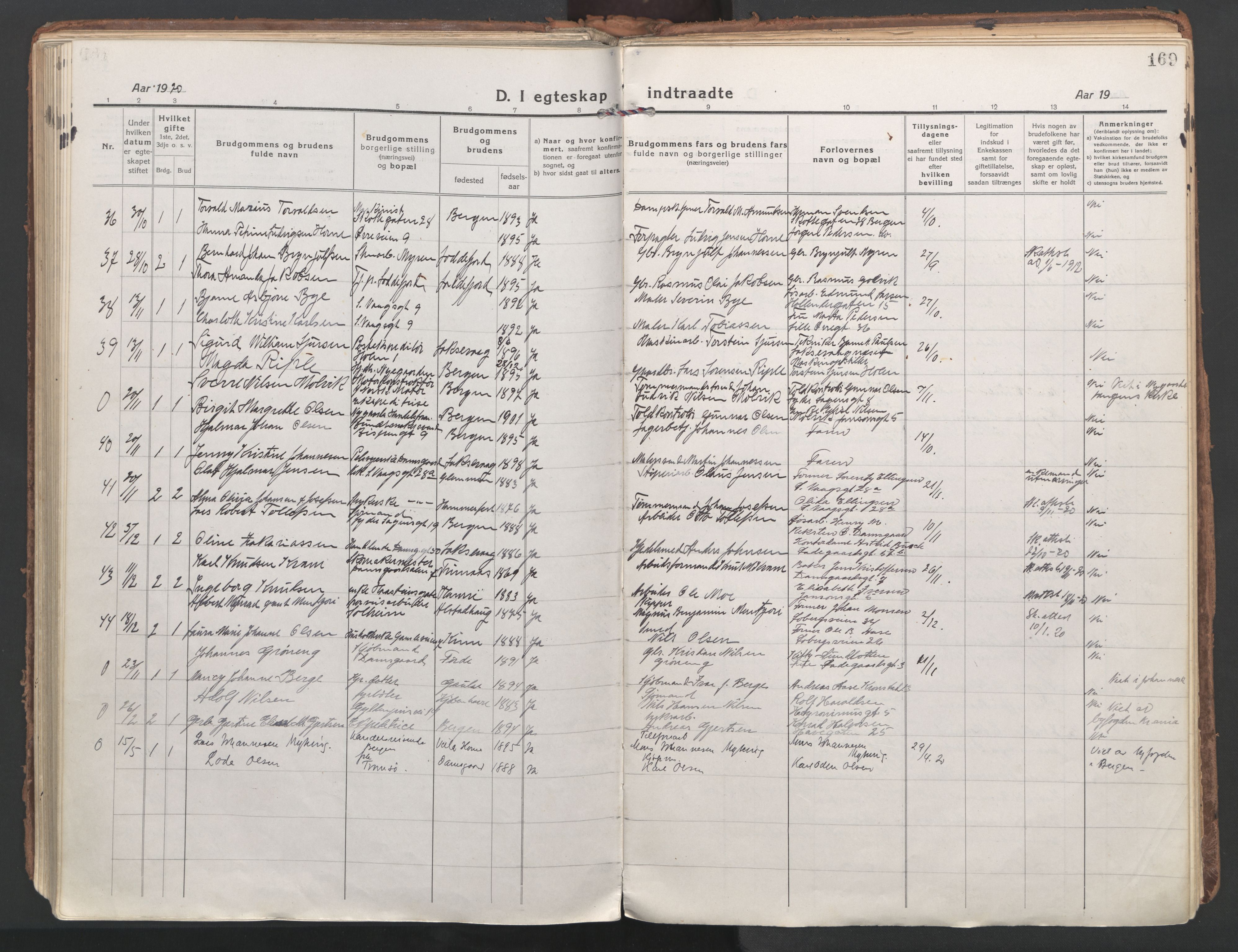 Laksevåg Sokneprestembete, AV/SAB-A-76501/H/Ha/Haa/Haaa/L0002: Parish register (official) no. A 2, 1917-1927, p. 169