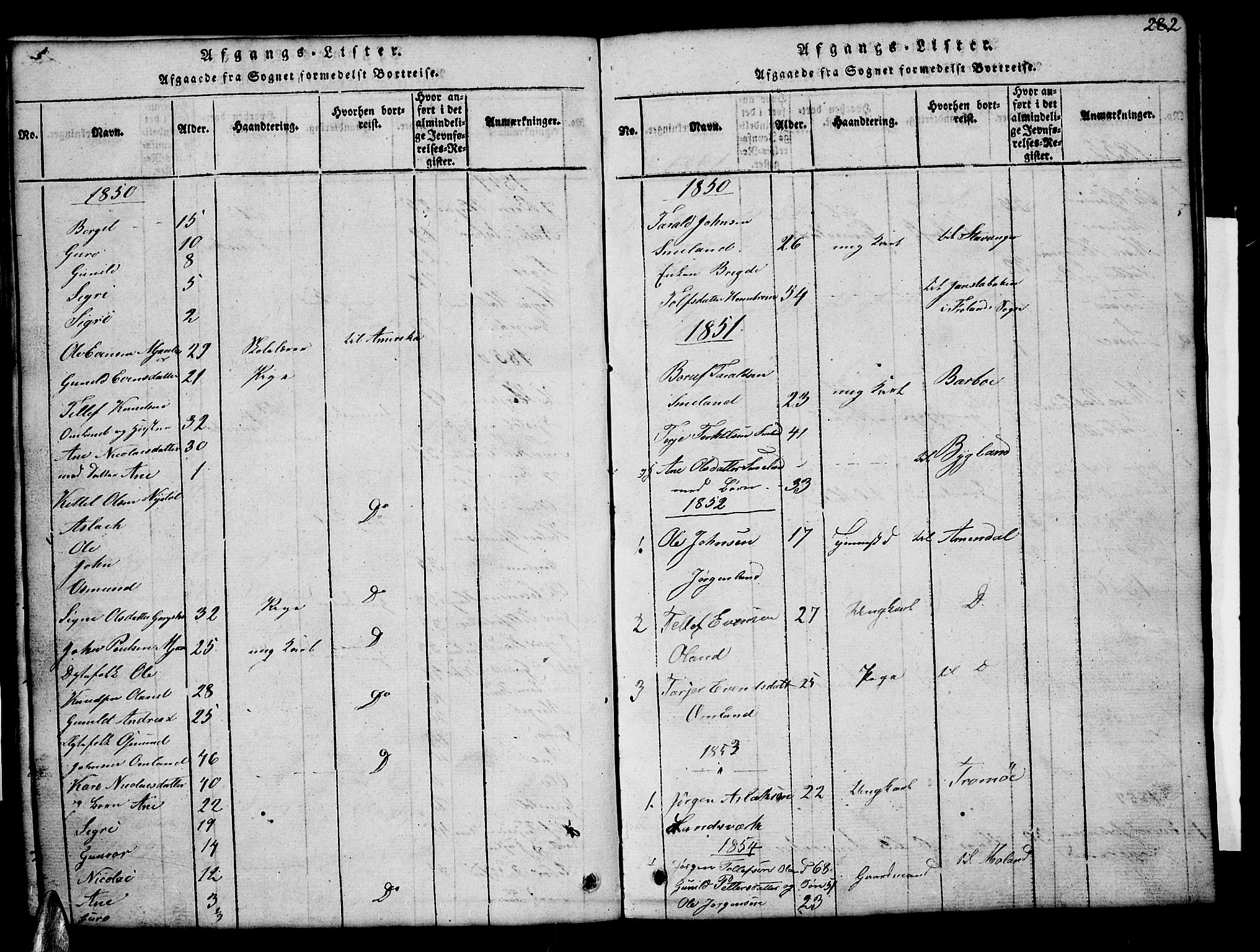 Åmli sokneprestkontor, SAK/1111-0050/F/Fb/Fba/L0001: Parish register (copy) no. B 1, 1816-1890, p. 282