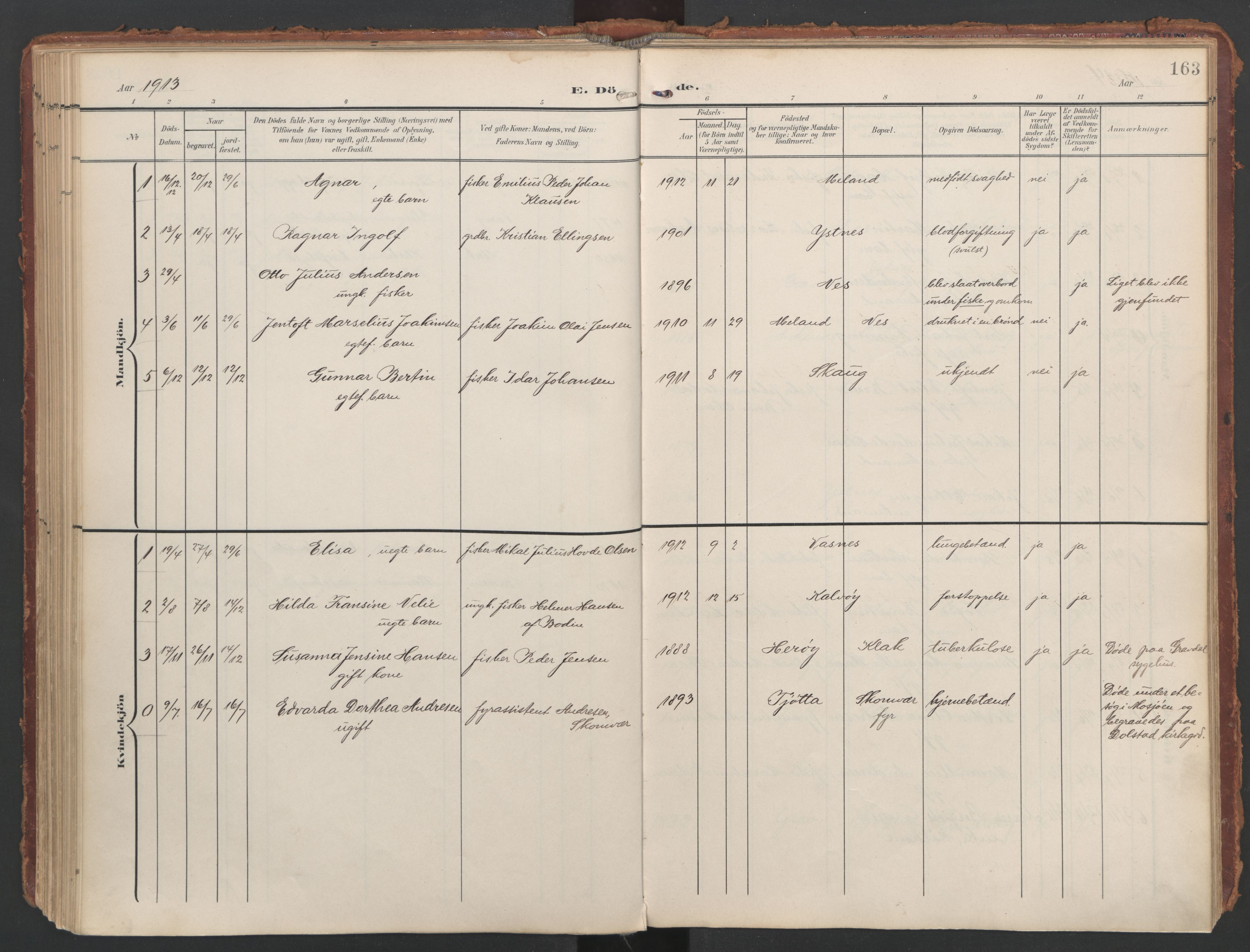 Ministerialprotokoller, klokkerbøker og fødselsregistre - Nordland, SAT/A-1459/808/L0129: Parish register (official) no. 808A02, 1903-1931, p. 163