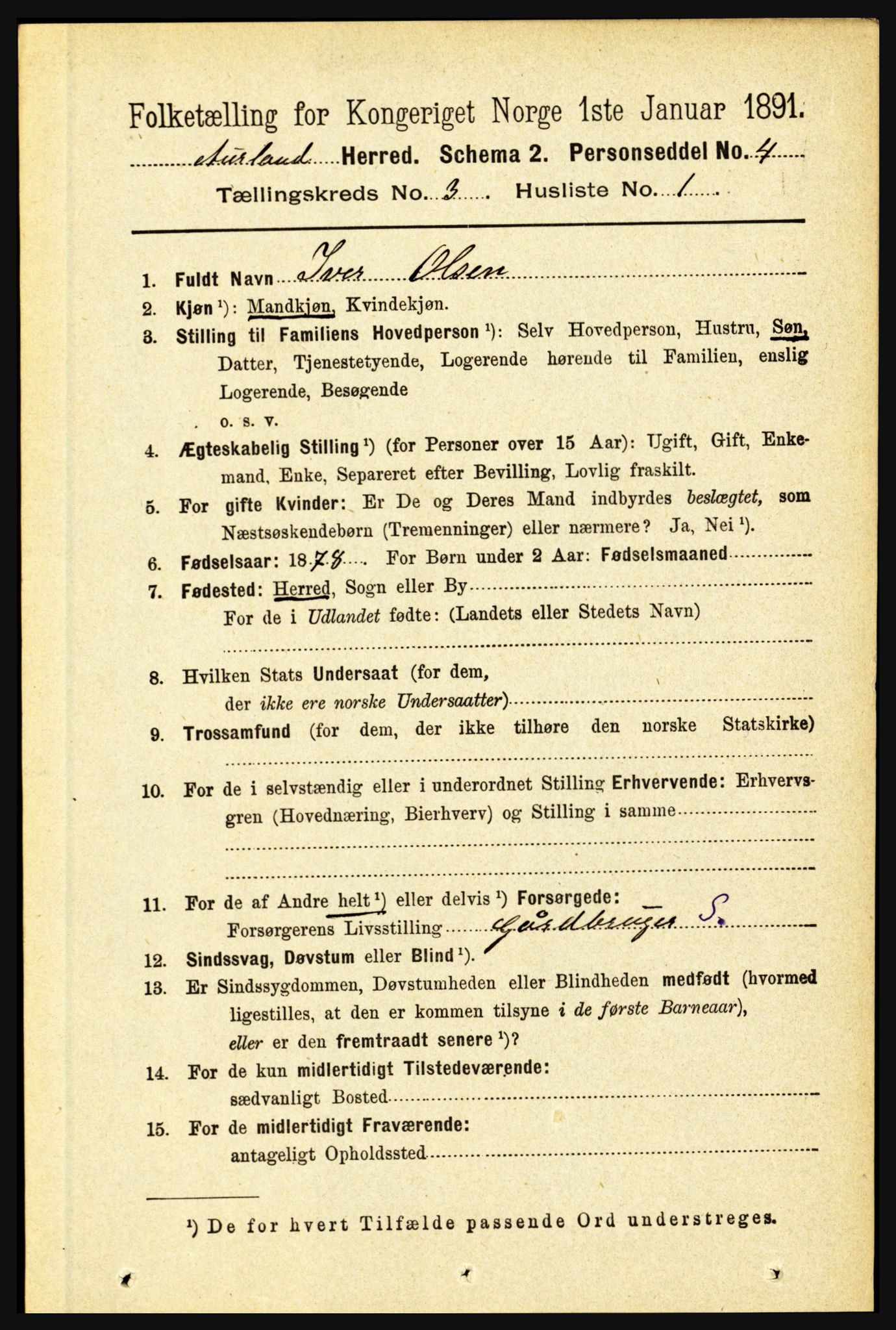 RA, 1891 census for 1421 Aurland, 1891, p. 946