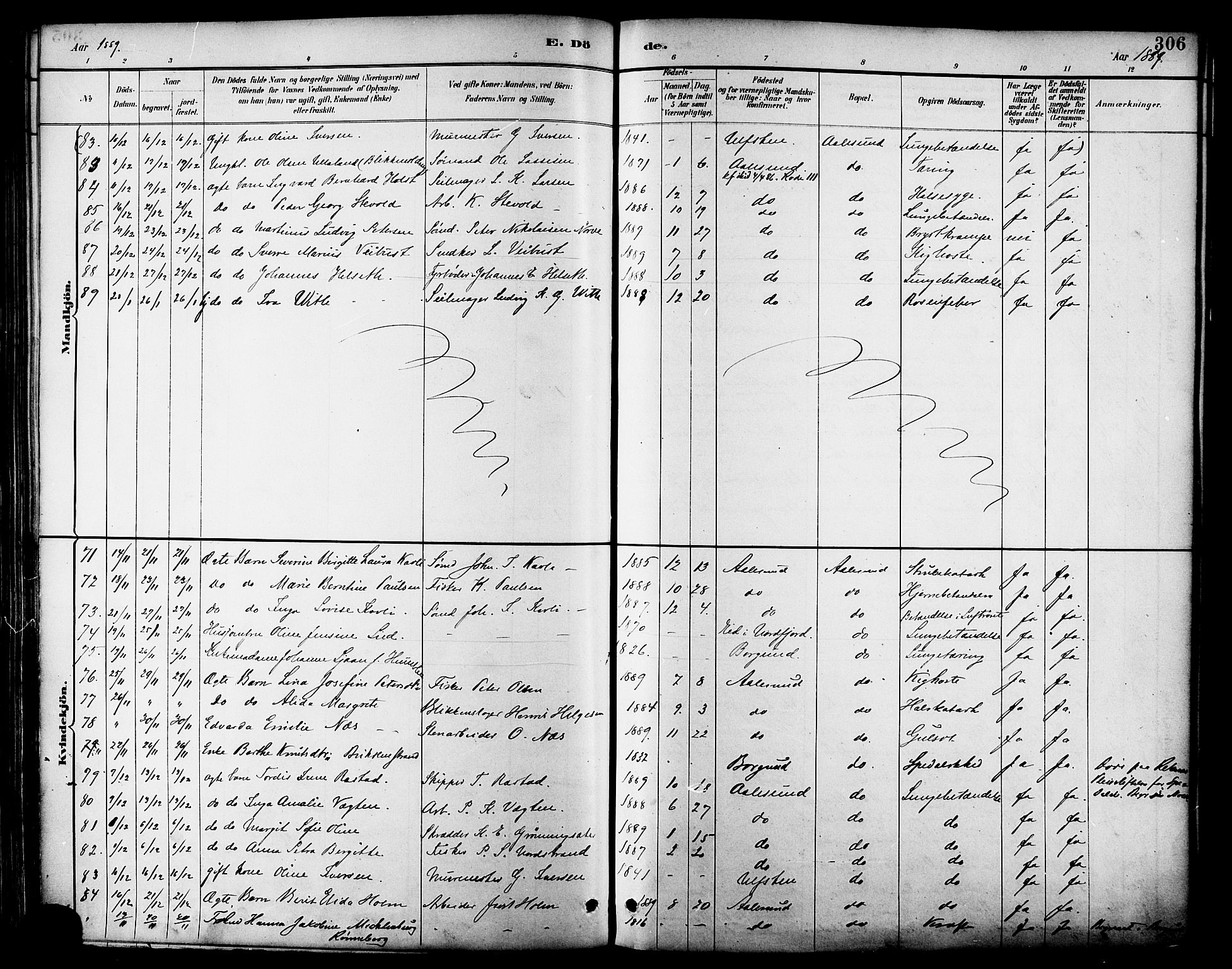 Ministerialprotokoller, klokkerbøker og fødselsregistre - Møre og Romsdal, AV/SAT-A-1454/529/L0455: Parish register (official) no. 529A05, 1885-1893, p. 306