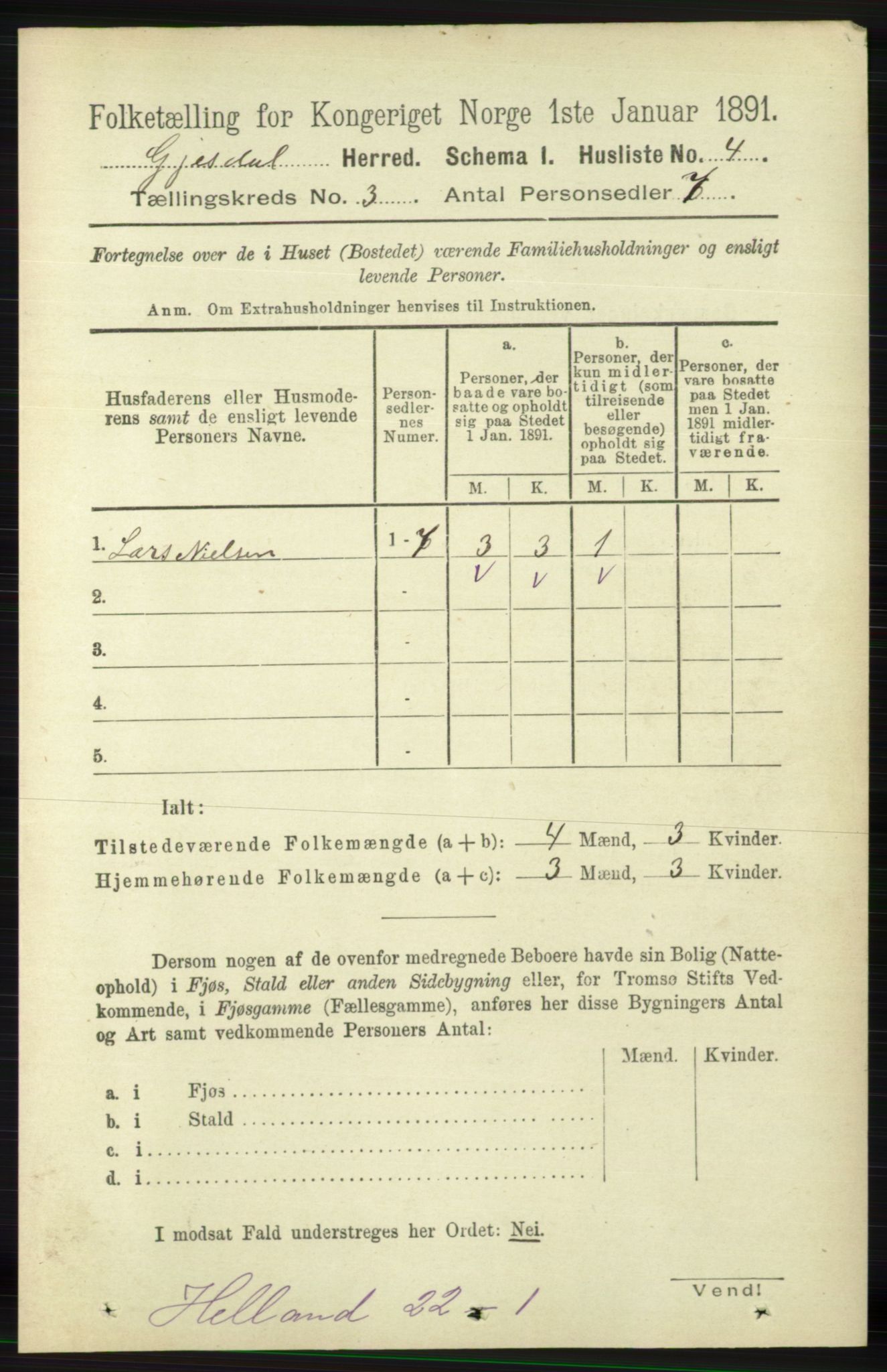 RA, 1891 census for 1122 Gjesdal, 1891, p. 687