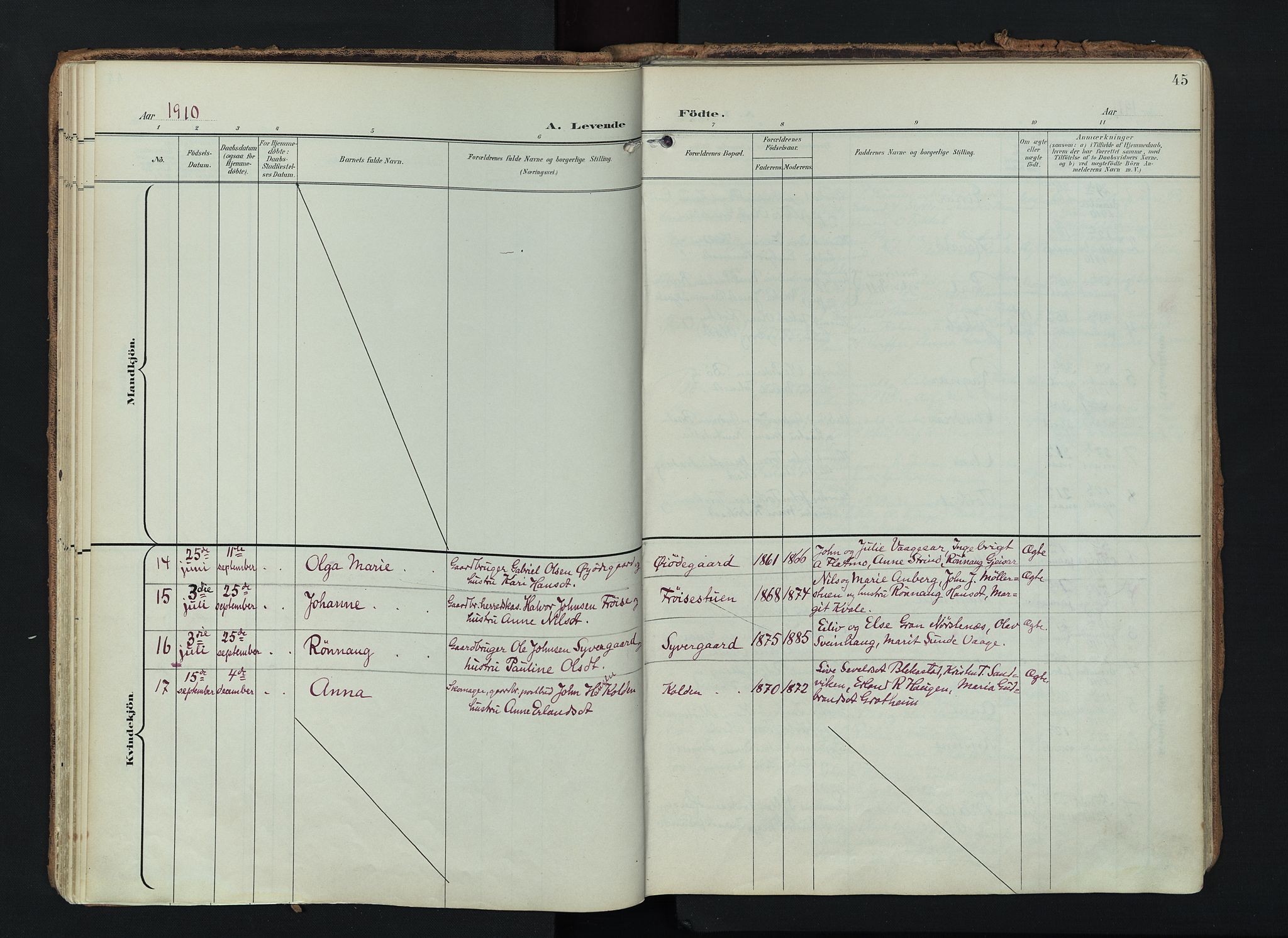 Lom prestekontor, SAH/PREST-070/K/L0010: Parish register (official) no. 10, 1899-1926, p. 45