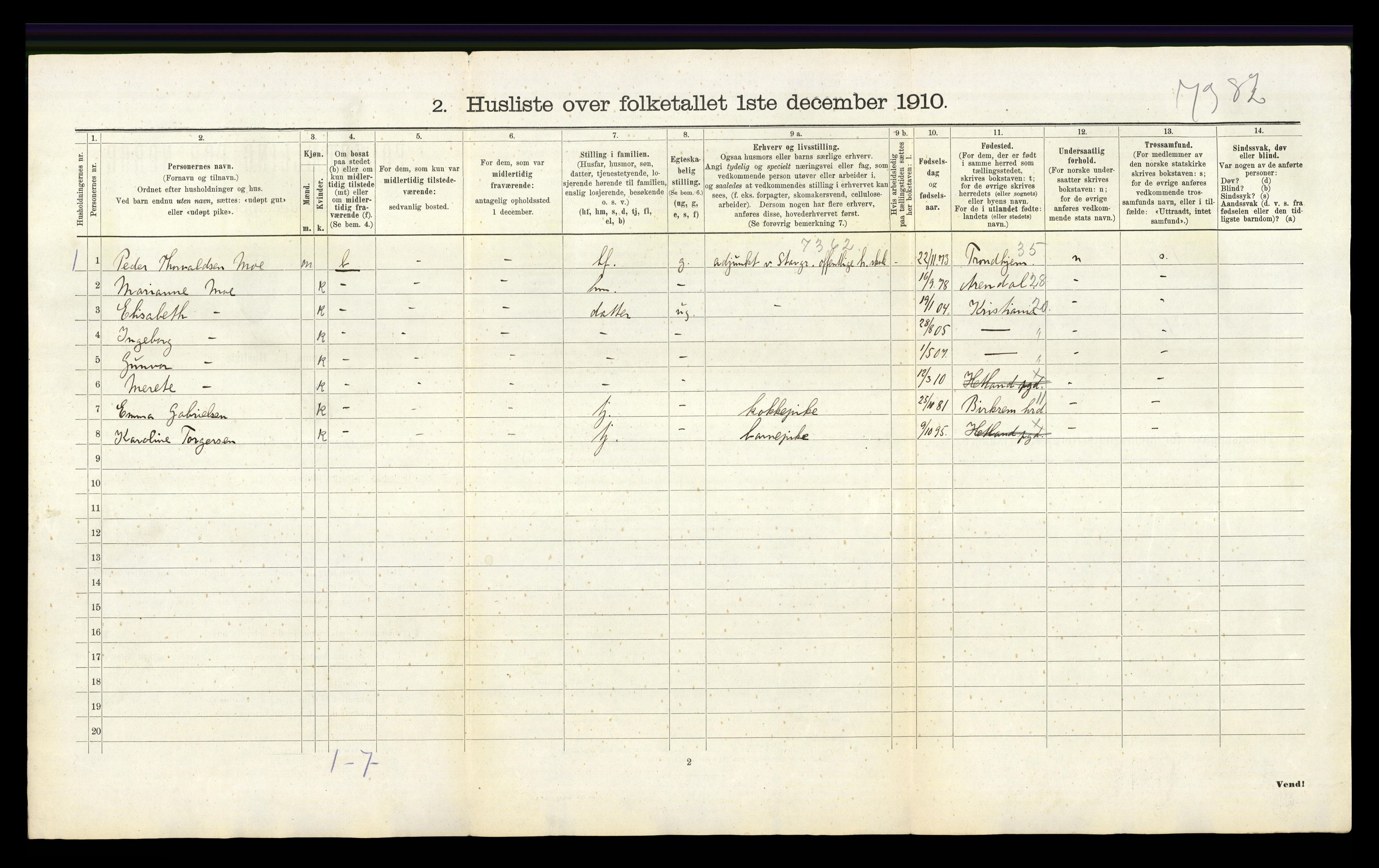 RA, 1910 census for Hetland, 1910, p. 888