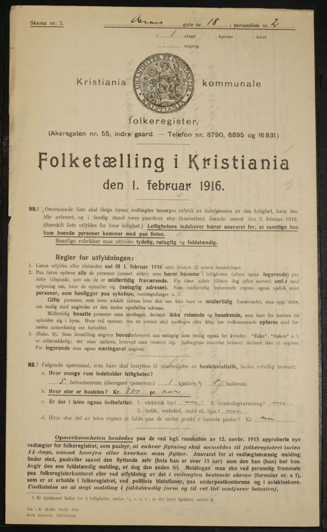 OBA, Municipal Census 1916 for Kristiania, 1916, p. 78119