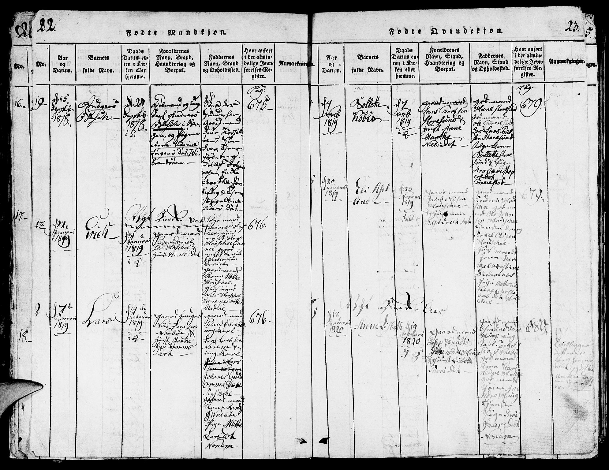 Torvastad sokneprestkontor, AV/SAST-A -101857/H/Ha/Hab/L0001: Parish register (copy) no. B 1 /1, 1817-1835, p. 22-23