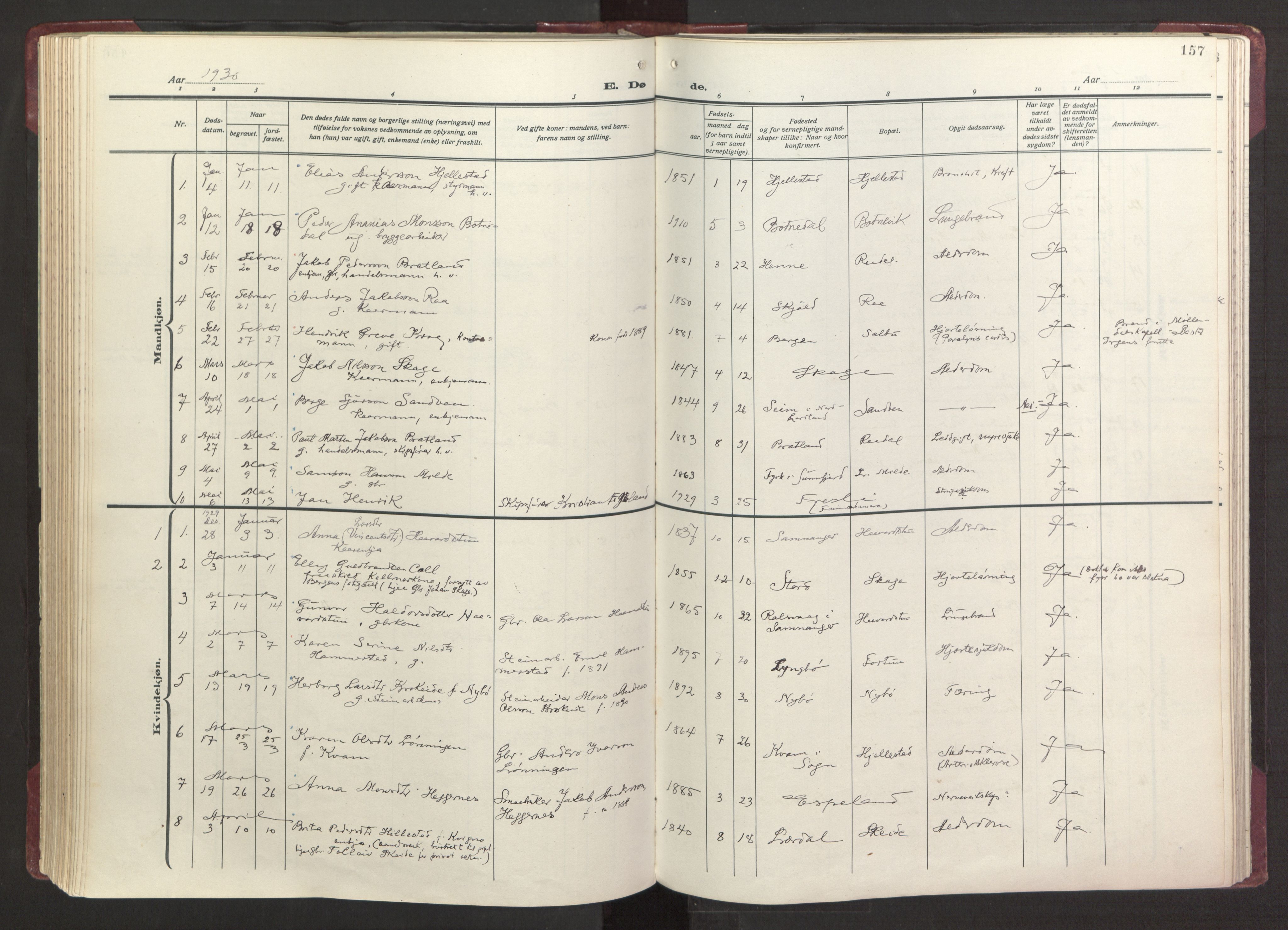 Fana Sokneprestembete, AV/SAB-A-75101/H/Haa/Haab/L0006: Parish register (official) no. B 6, 1923-1967, p. 157