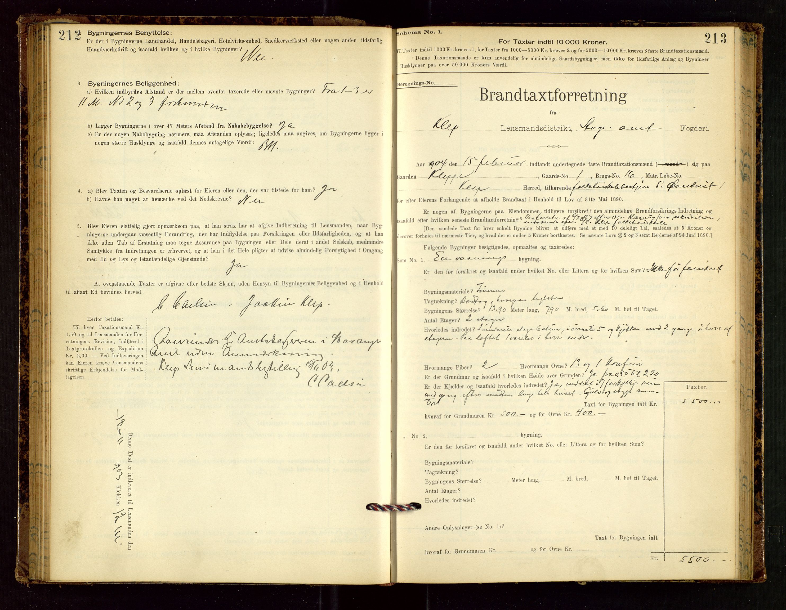 Klepp lensmannskontor, SAST/A-100163/Goc/L0002: "Brandtaxationsprotokol" m/register, 1898-1902, p. 212-213