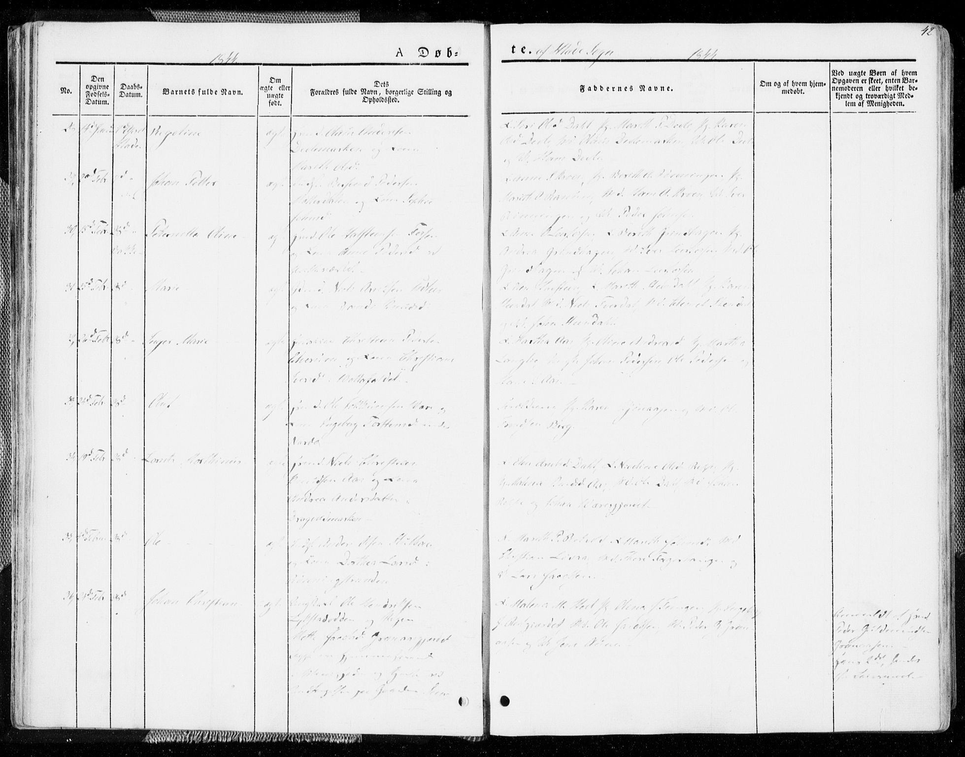 Ministerialprotokoller, klokkerbøker og fødselsregistre - Sør-Trøndelag, AV/SAT-A-1456/606/L0290: Parish register (official) no. 606A05, 1841-1847, p. 42