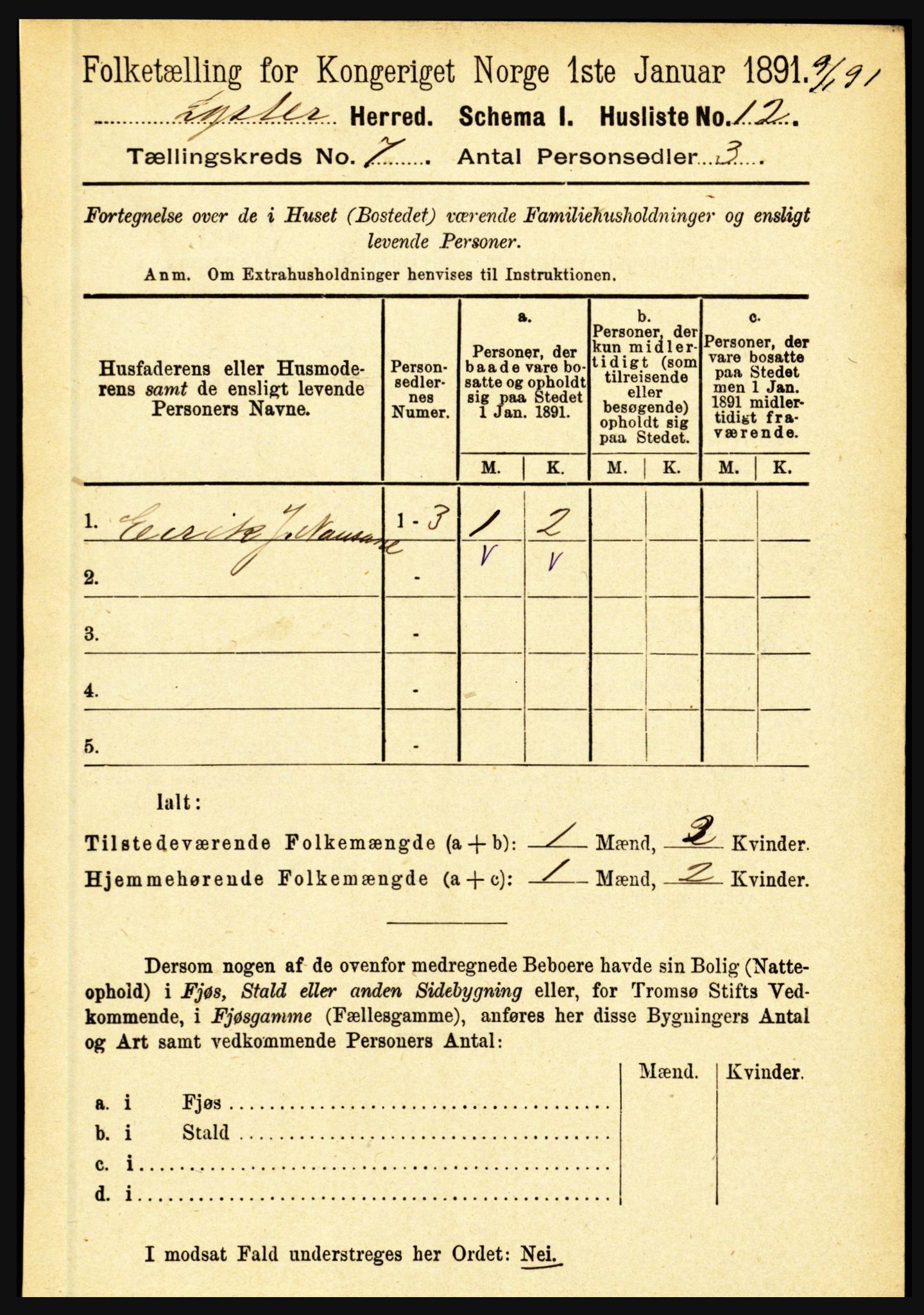 RA, 1891 census for 1426 Luster, 1891, p. 2611