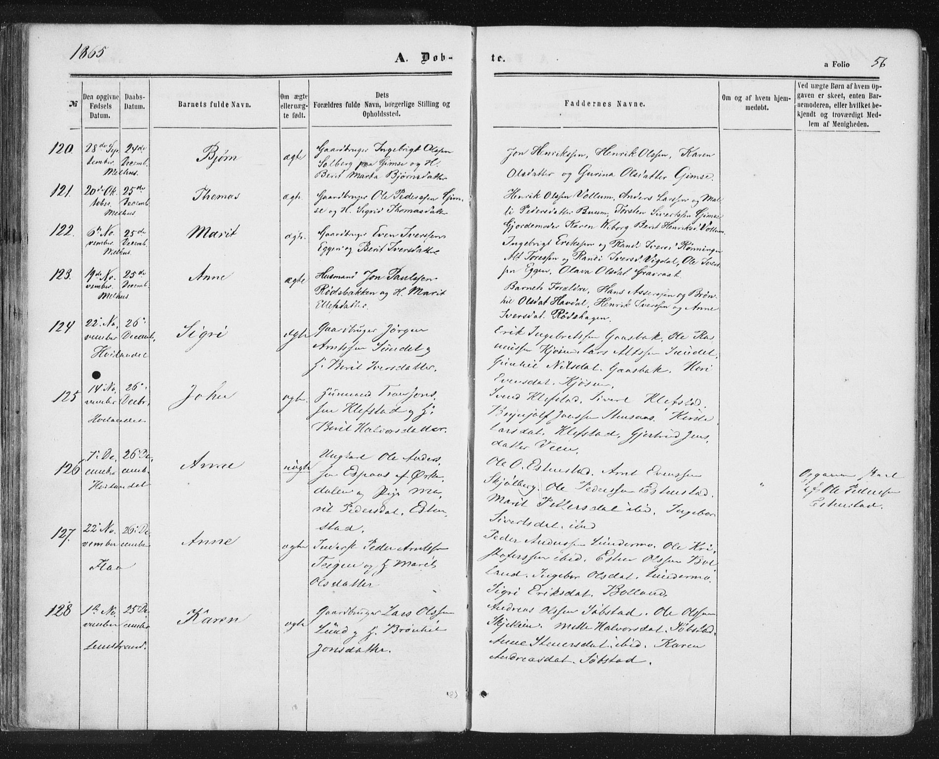 Ministerialprotokoller, klokkerbøker og fødselsregistre - Sør-Trøndelag, SAT/A-1456/691/L1077: Parish register (official) no. 691A09, 1862-1873, p. 56