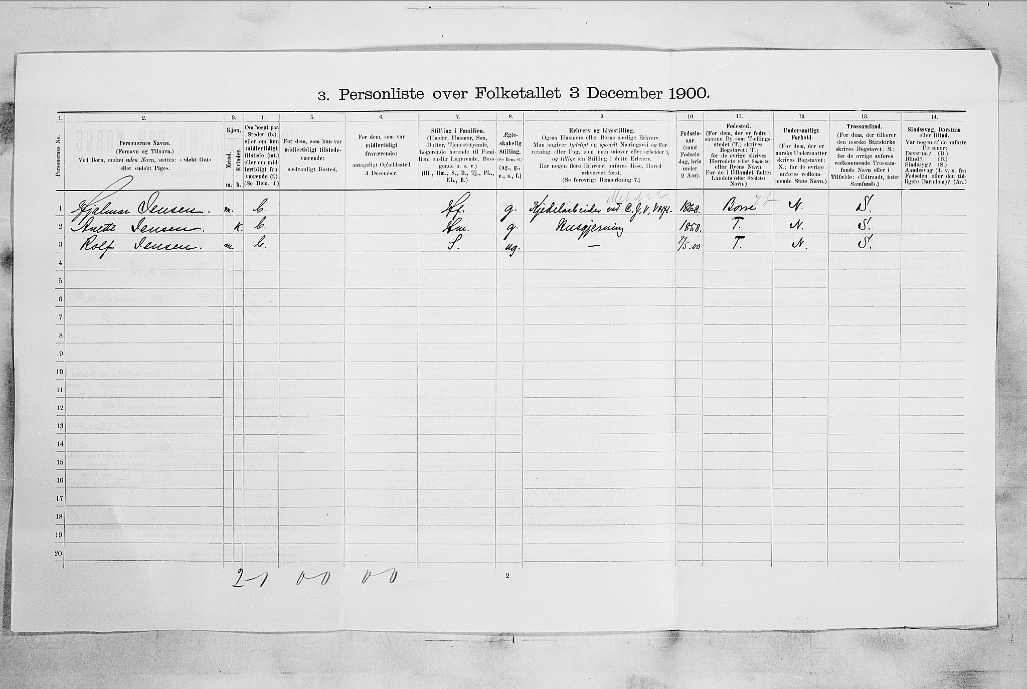 RA, 1900 census for Horten, 1900, p. 2843