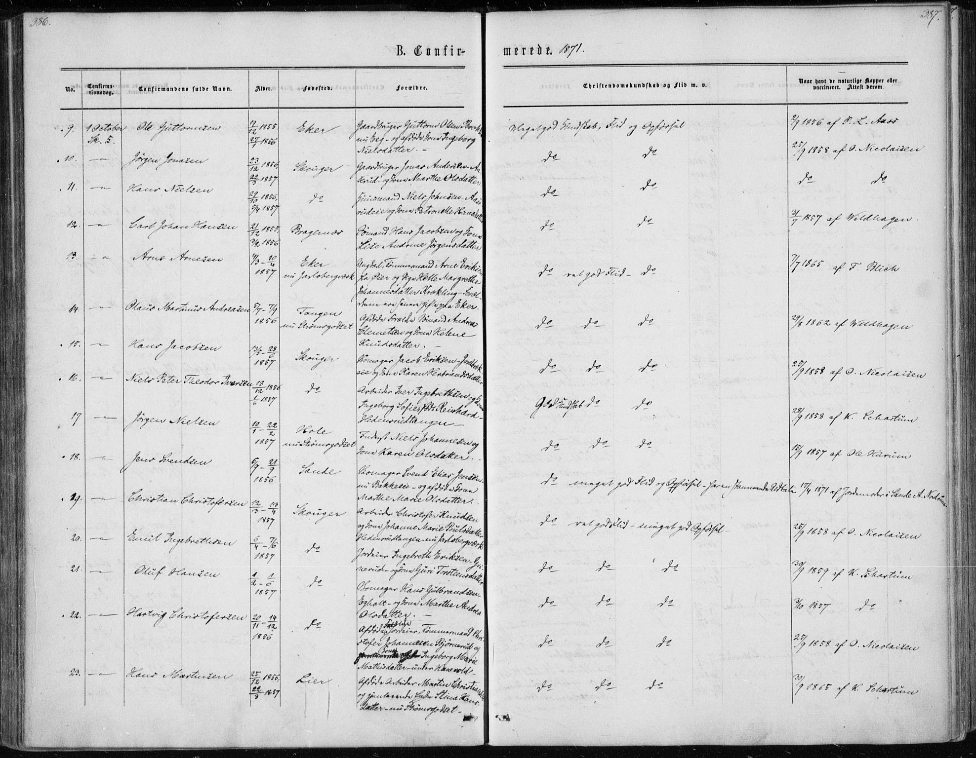 Skoger kirkebøker, AV/SAKO-A-59/F/Fa/L0004: Parish register (official) no. I 4, 1862-1872, p. 386-387