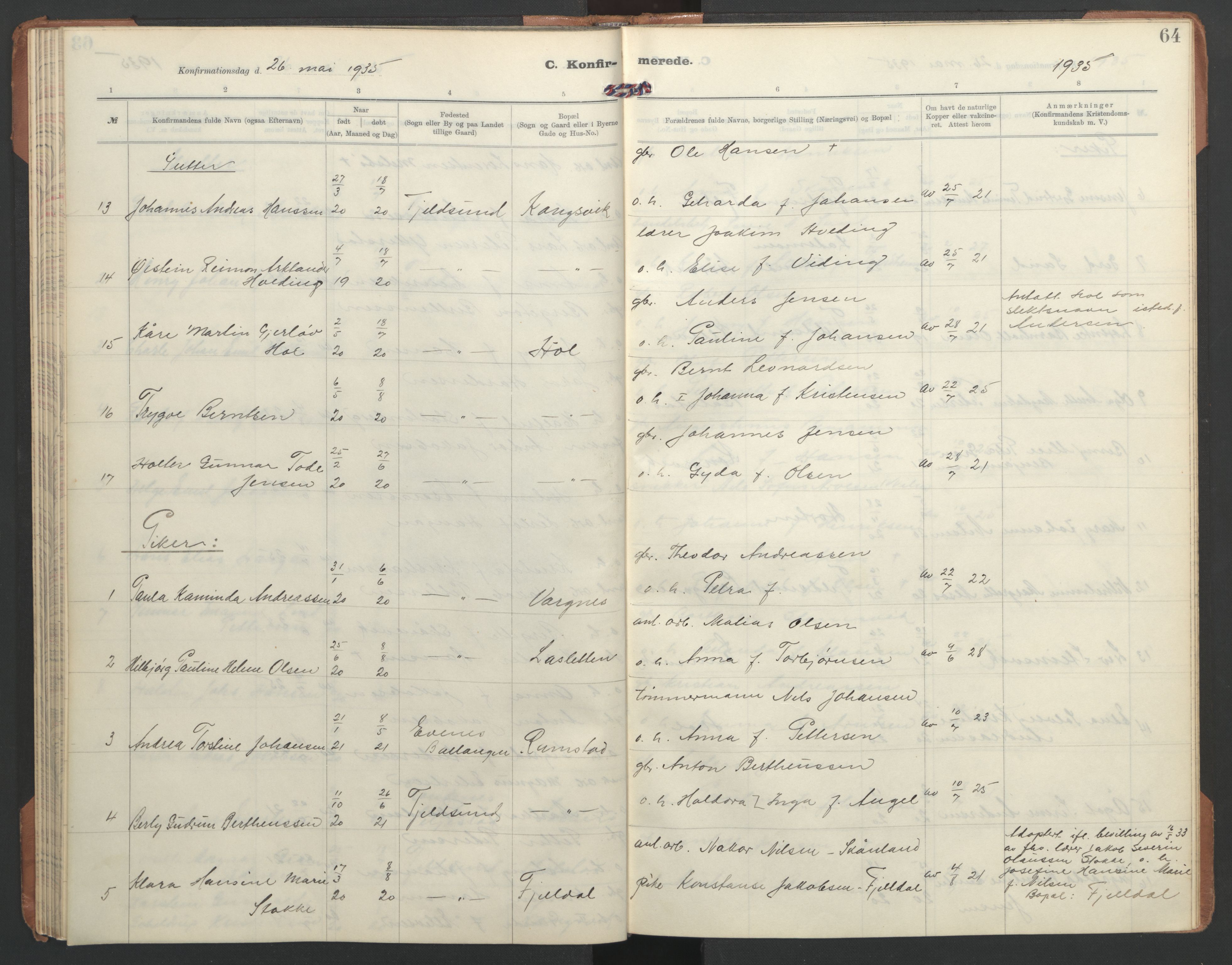 Ministerialprotokoller, klokkerbøker og fødselsregistre - Nordland, SAT/A-1459/865/L0934: Parish register (copy) no. 865C06, 1911-1942, p. 64