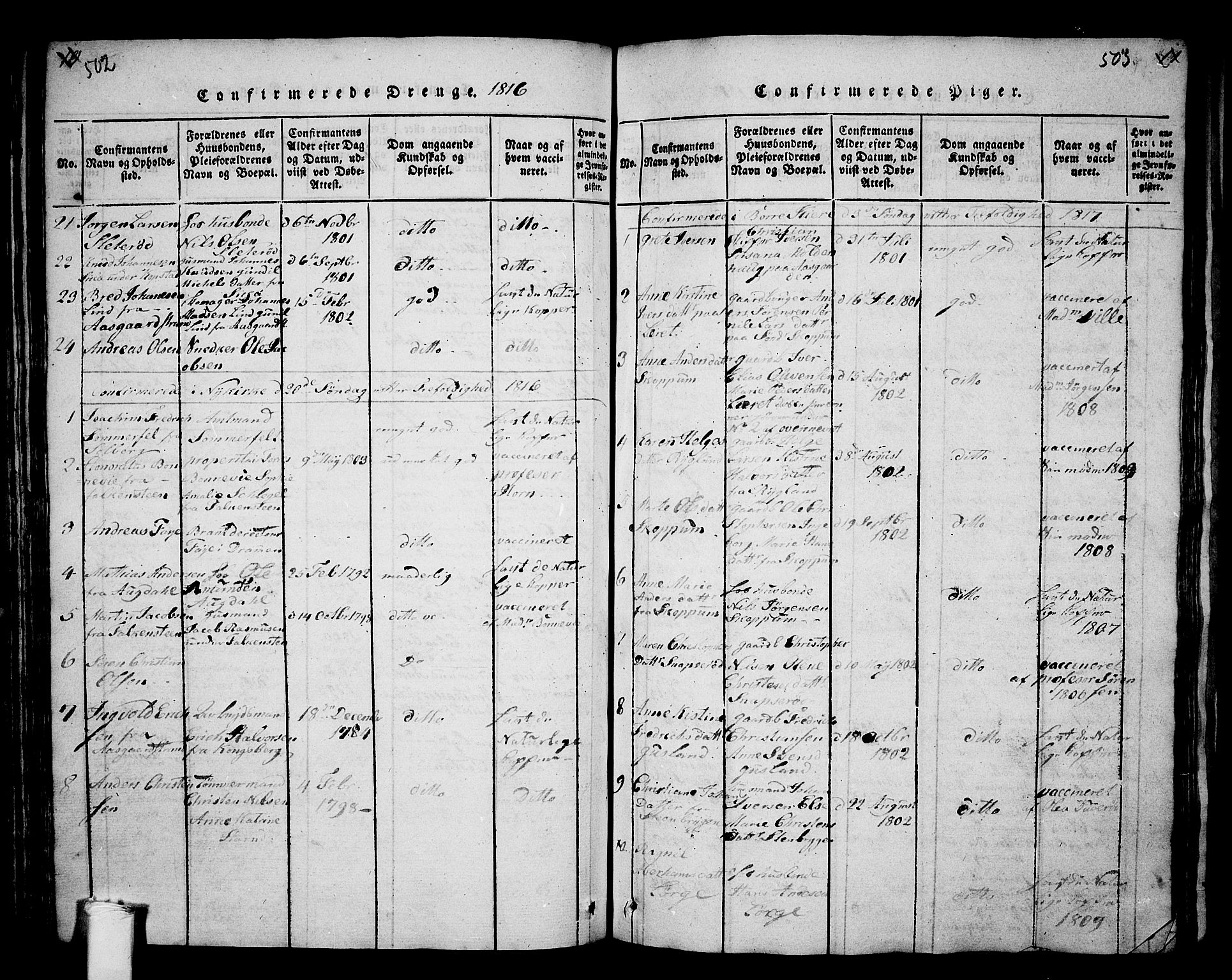 Borre kirkebøker, AV/SAKO-A-338/G/Ga/L0001: Parish register (copy) no. I 1, 1815-1851, p. 502-503