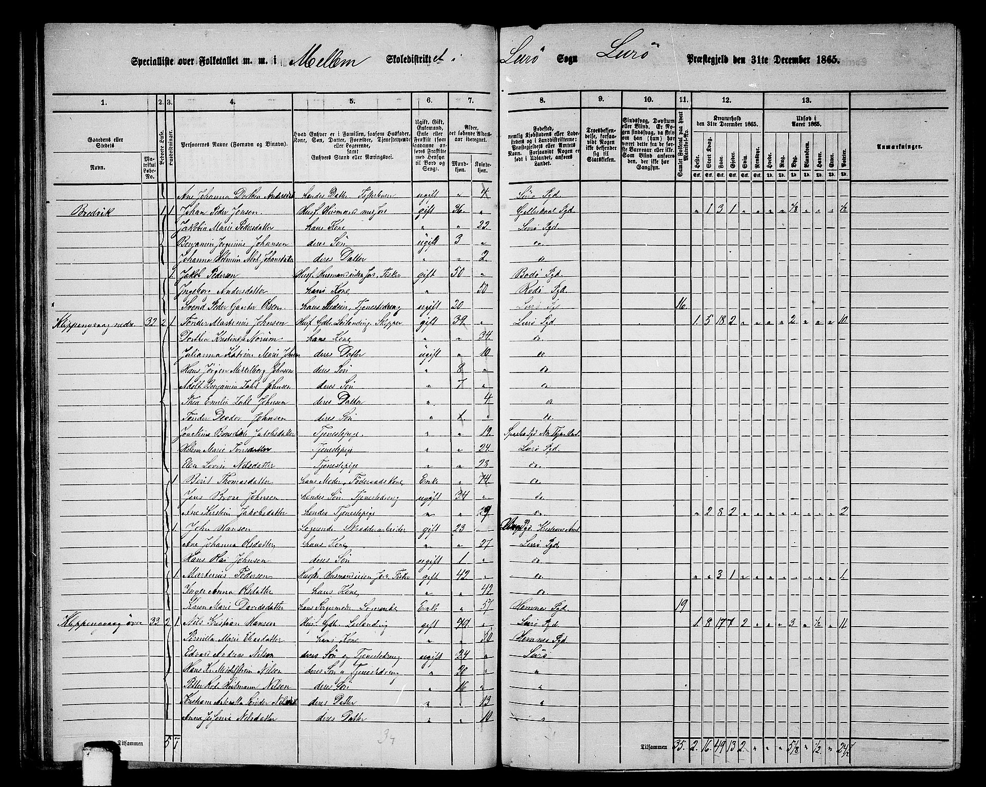 RA, 1865 census for Lurøy, 1865, p. 43