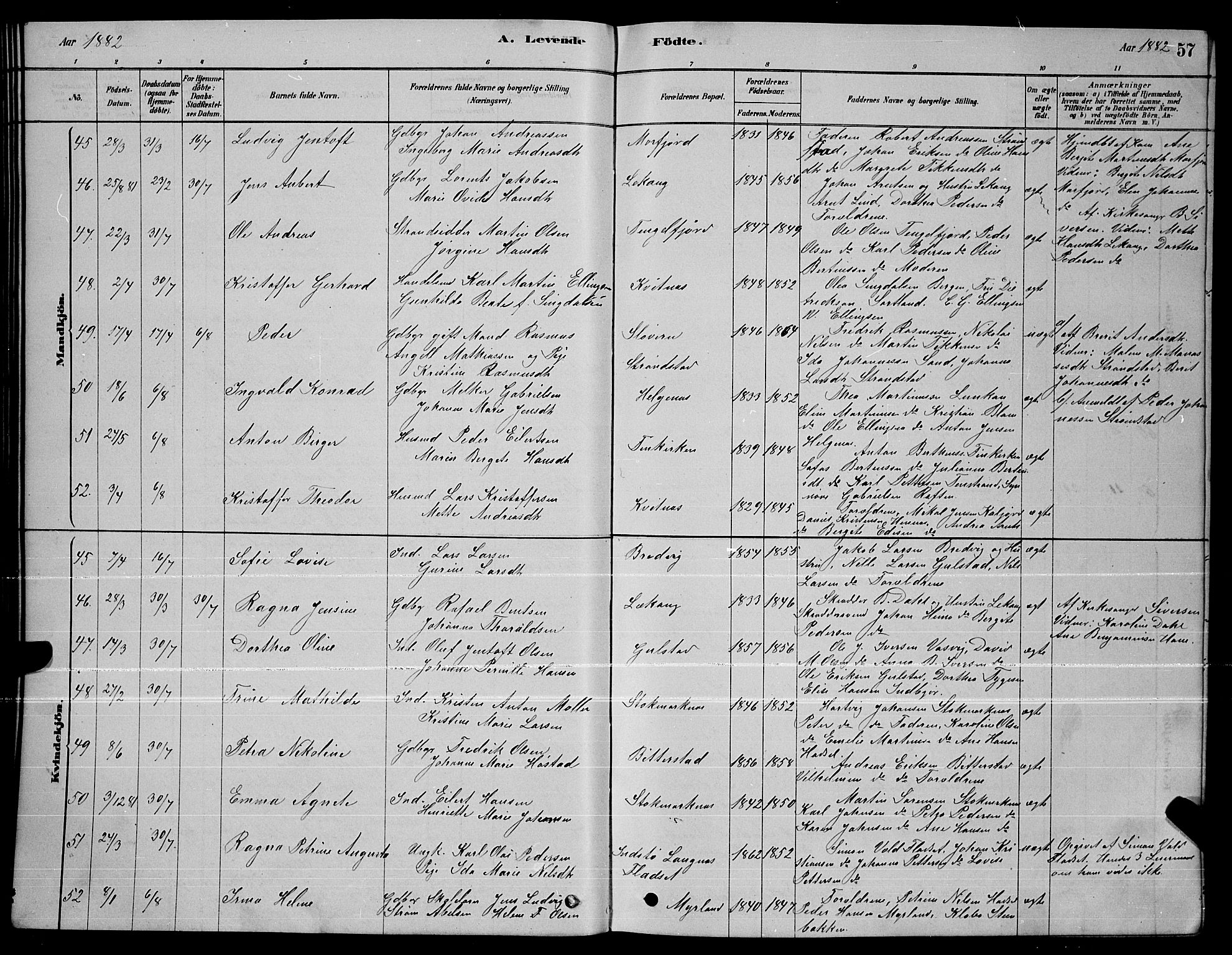 Ministerialprotokoller, klokkerbøker og fødselsregistre - Nordland, AV/SAT-A-1459/888/L1267: Parish register (copy) no. 888C05, 1878-1890, p. 57