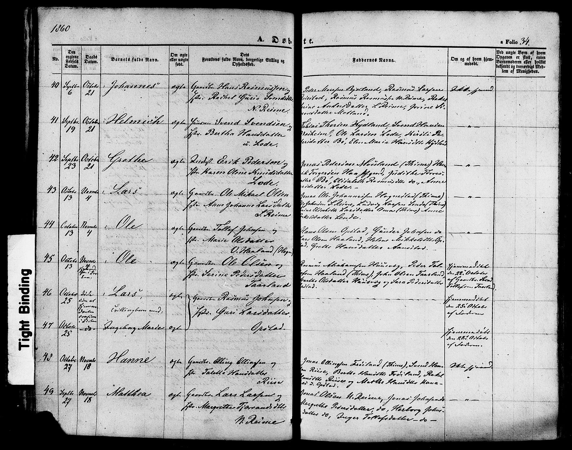 Hå sokneprestkontor, AV/SAST-A-101801/001/30BA/L0008: Parish register (official) no. A 7, 1853-1878, p. 34