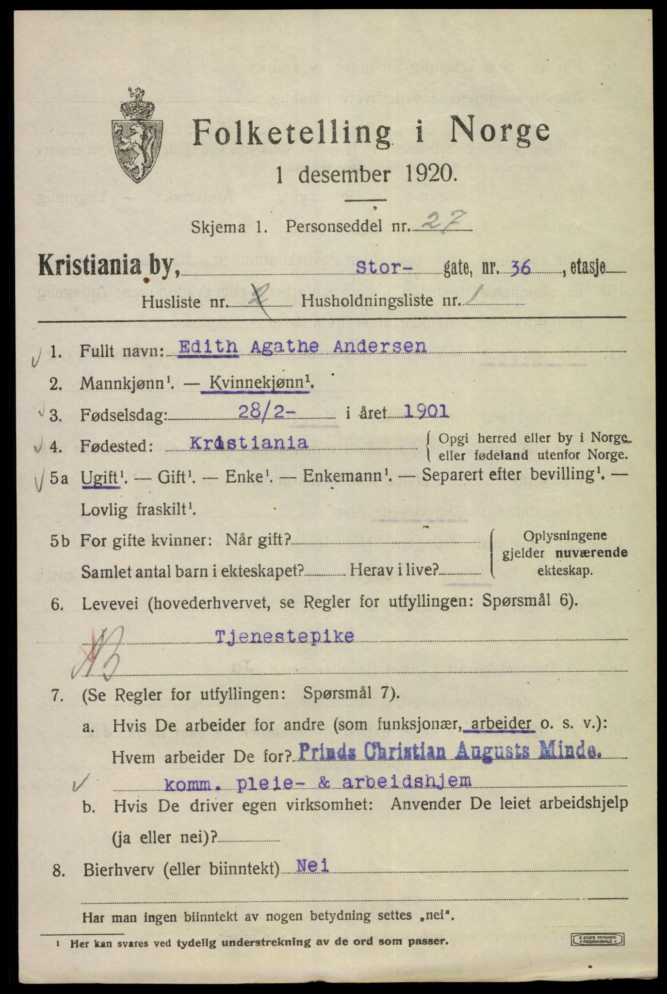 SAO, 1920 census for Kristiania, 1920, p. 548927