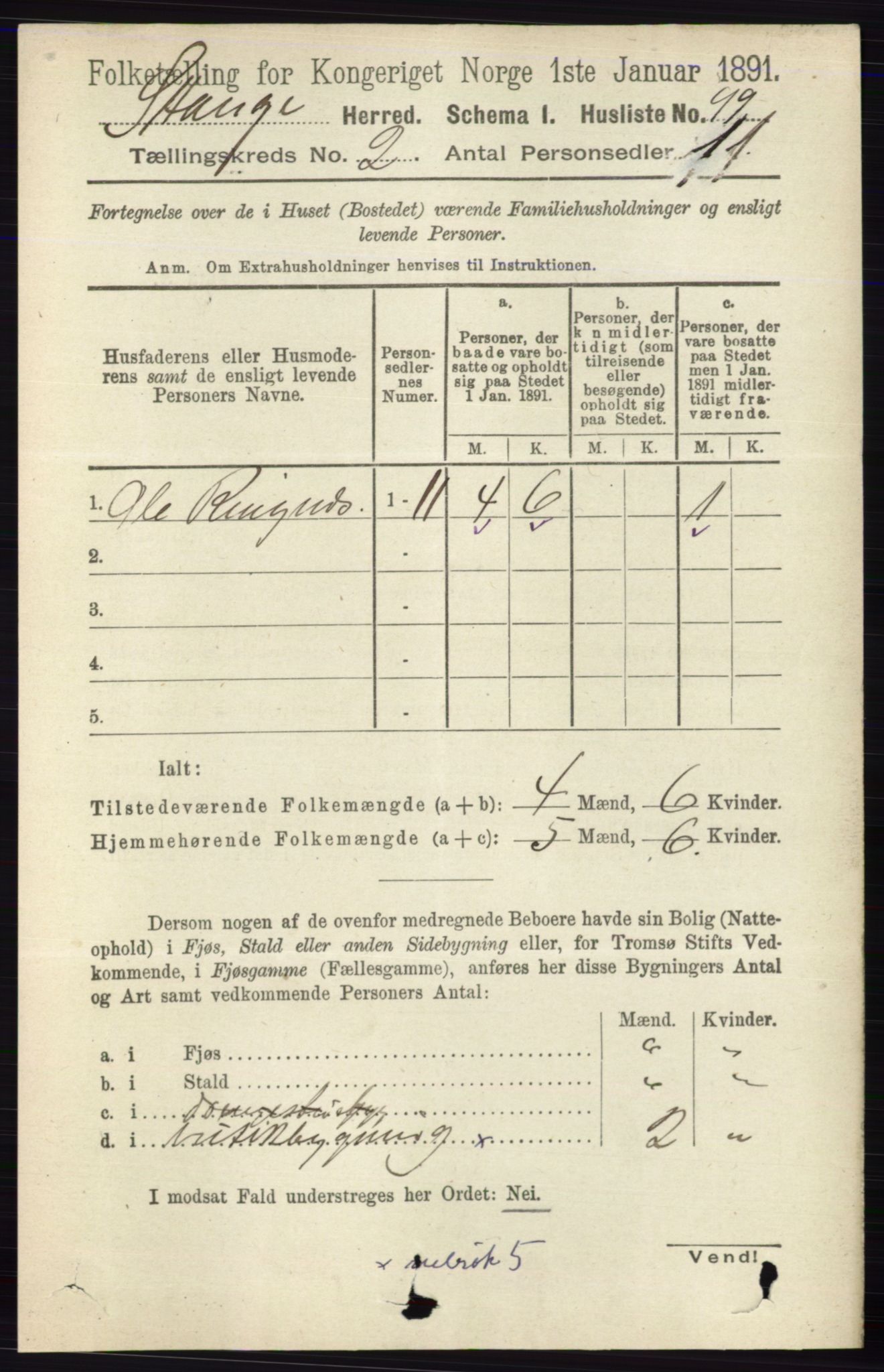 RA, 1891 census for 0417 Stange, 1891, p. 939