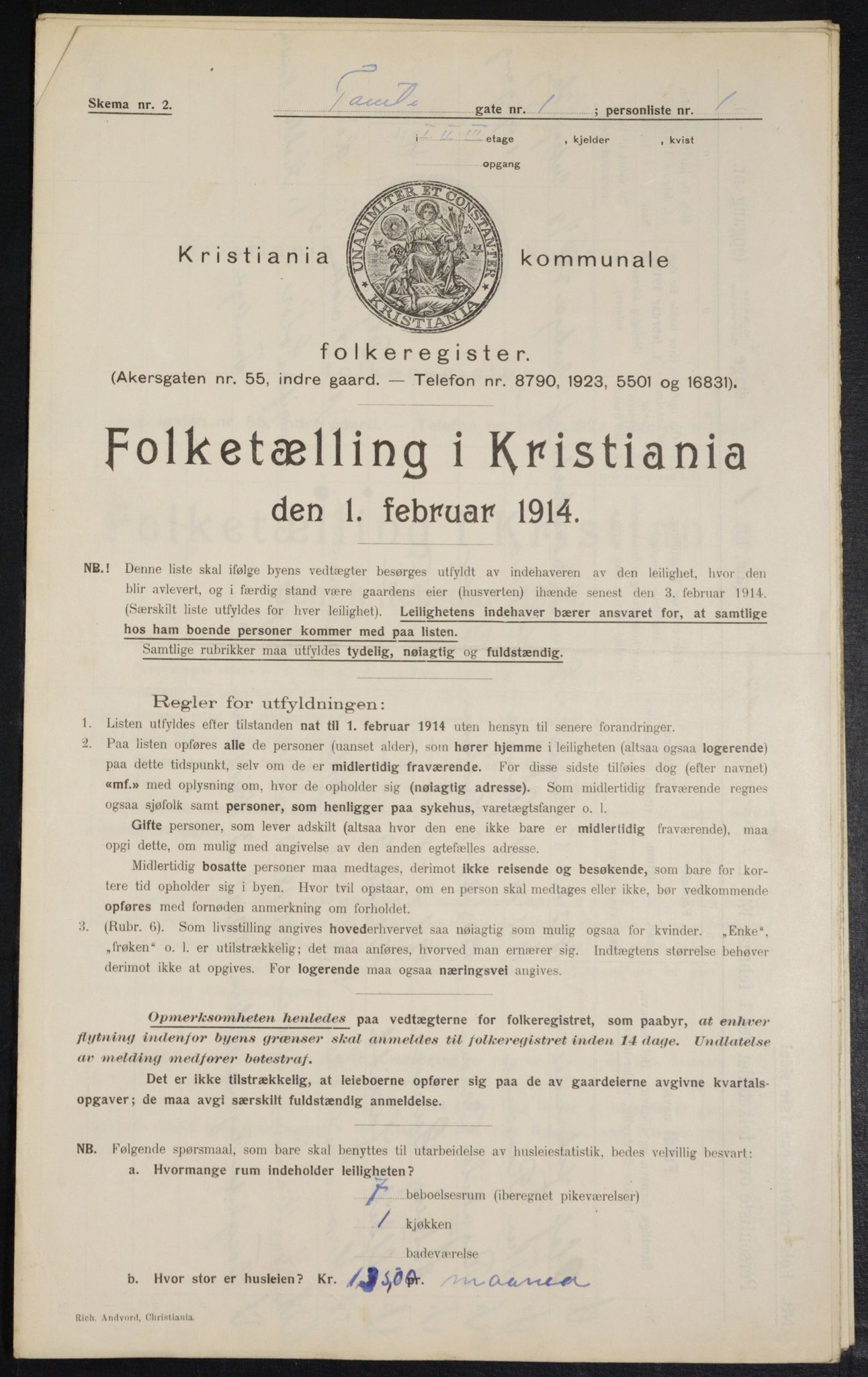 OBA, Municipal Census 1914 for Kristiania, 1914, p. 114264