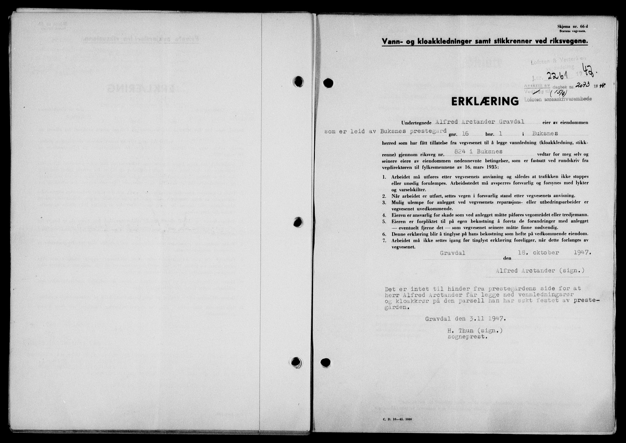 Lofoten sorenskriveri, SAT/A-0017/1/2/2C/L0019a: Mortgage book no. 19a, 1948-1948, Diary no: : 2073/1948