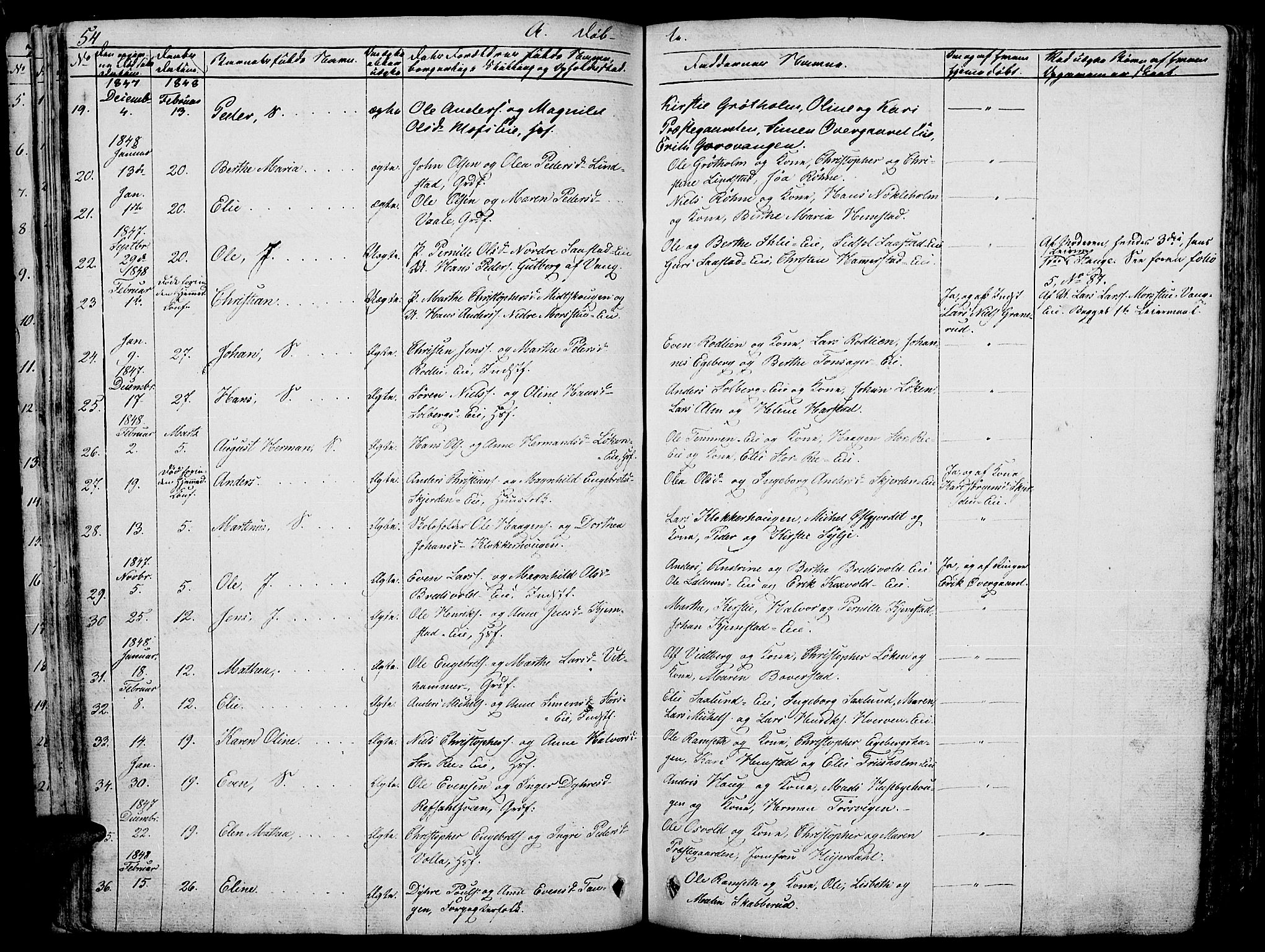 Stange prestekontor, AV/SAH-PREST-002/L/L0003: Parish register (copy) no. 3, 1840-1864, p. 54