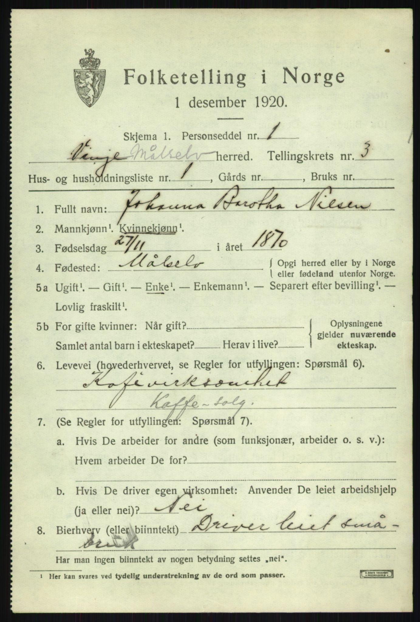 SATØ, 1920 census for Målselv, 1920, p. 2255