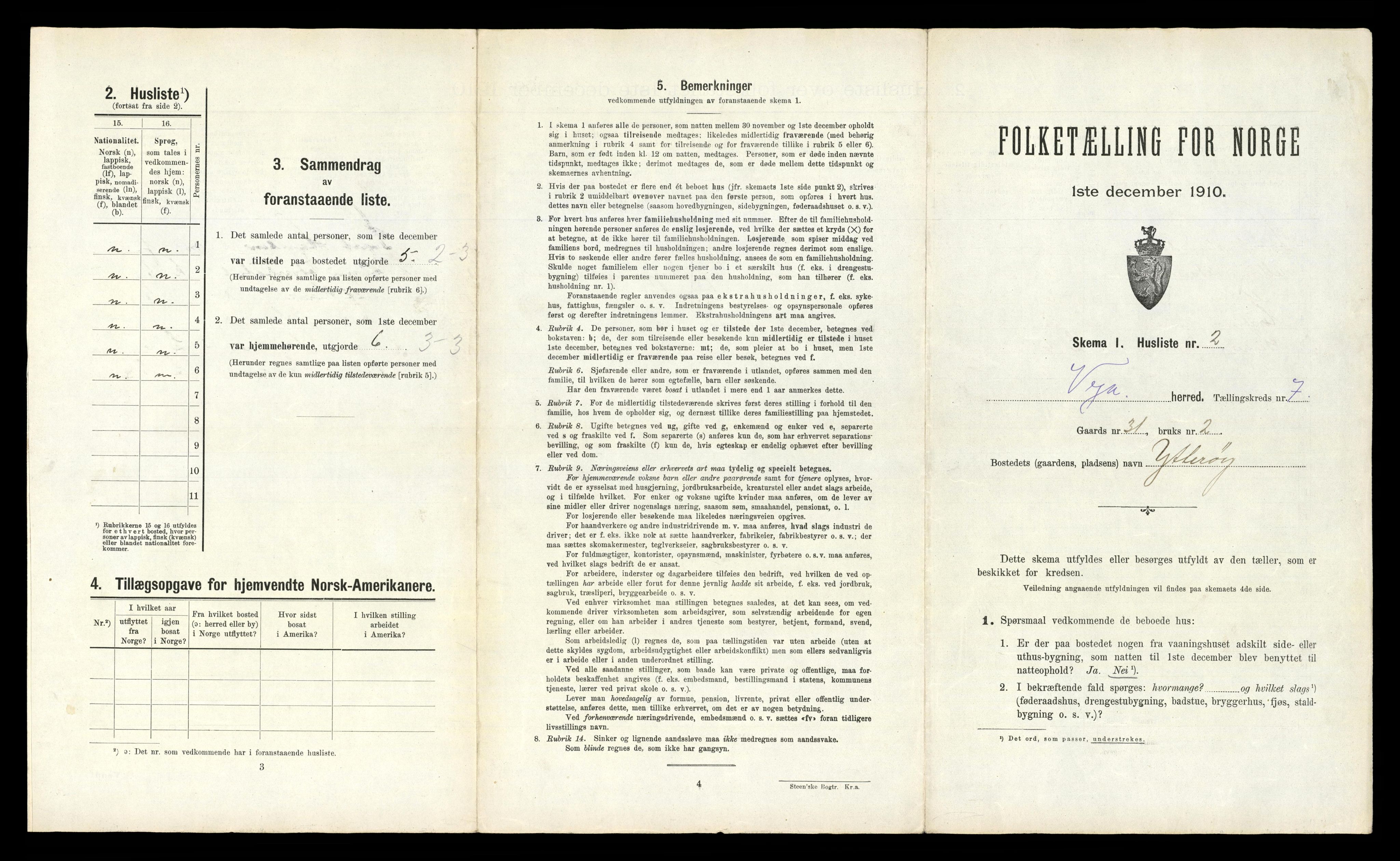 RA, 1910 census for Vega, 1910, p. 688