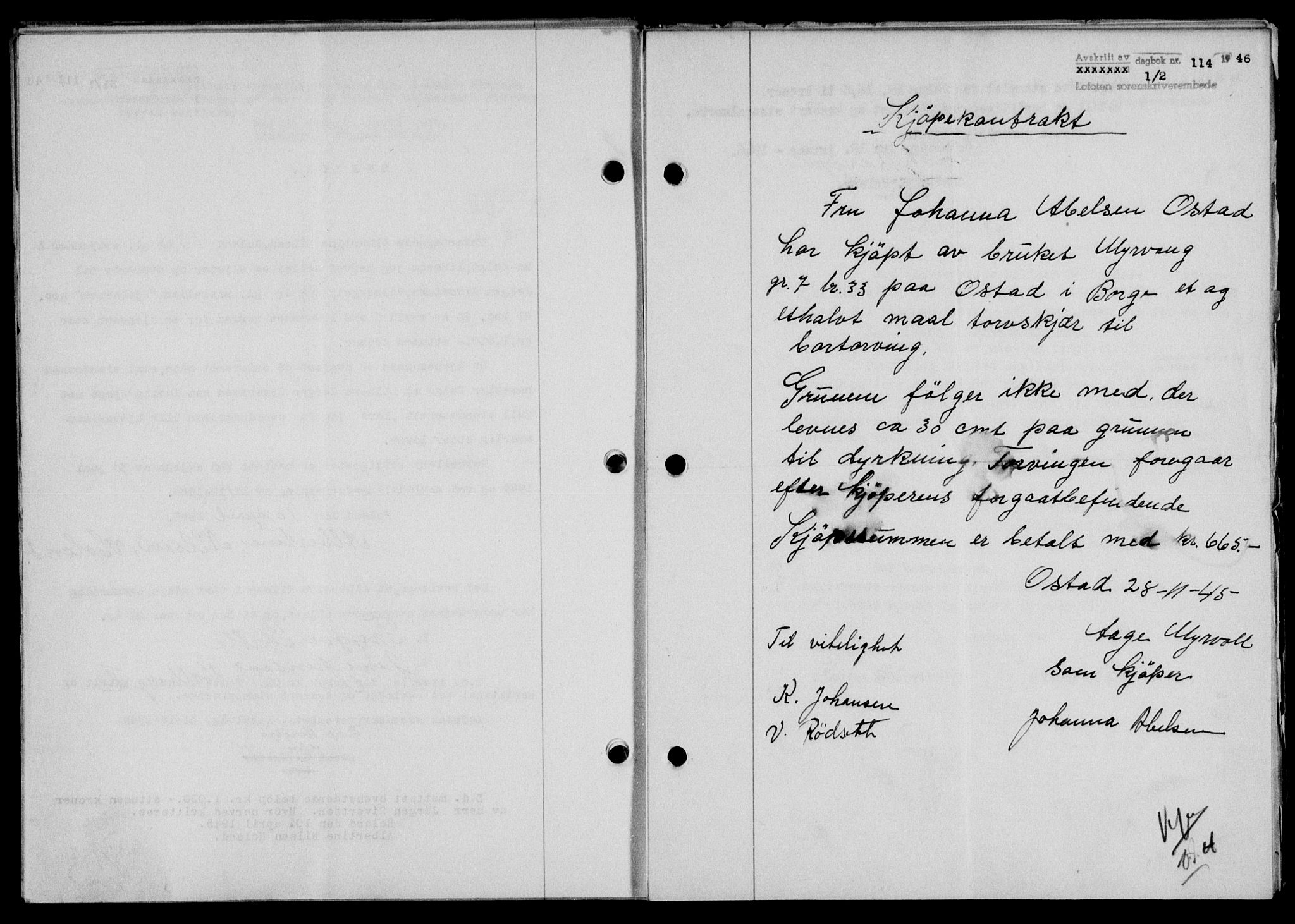 Lofoten sorenskriveri, SAT/A-0017/1/2/2C/L0013a: Mortgage book no. 13a, 1944-1946, Diary no: : 114/1946