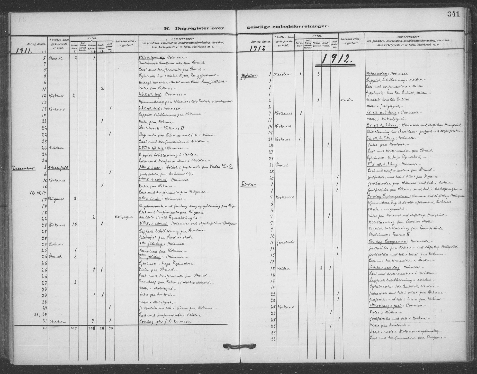 Sør-Varanger sokneprestkontor, AV/SATØ-S-1331/H/Ha/L0005kirke: Parish register (official) no. 5, 1909-1919, p. 341