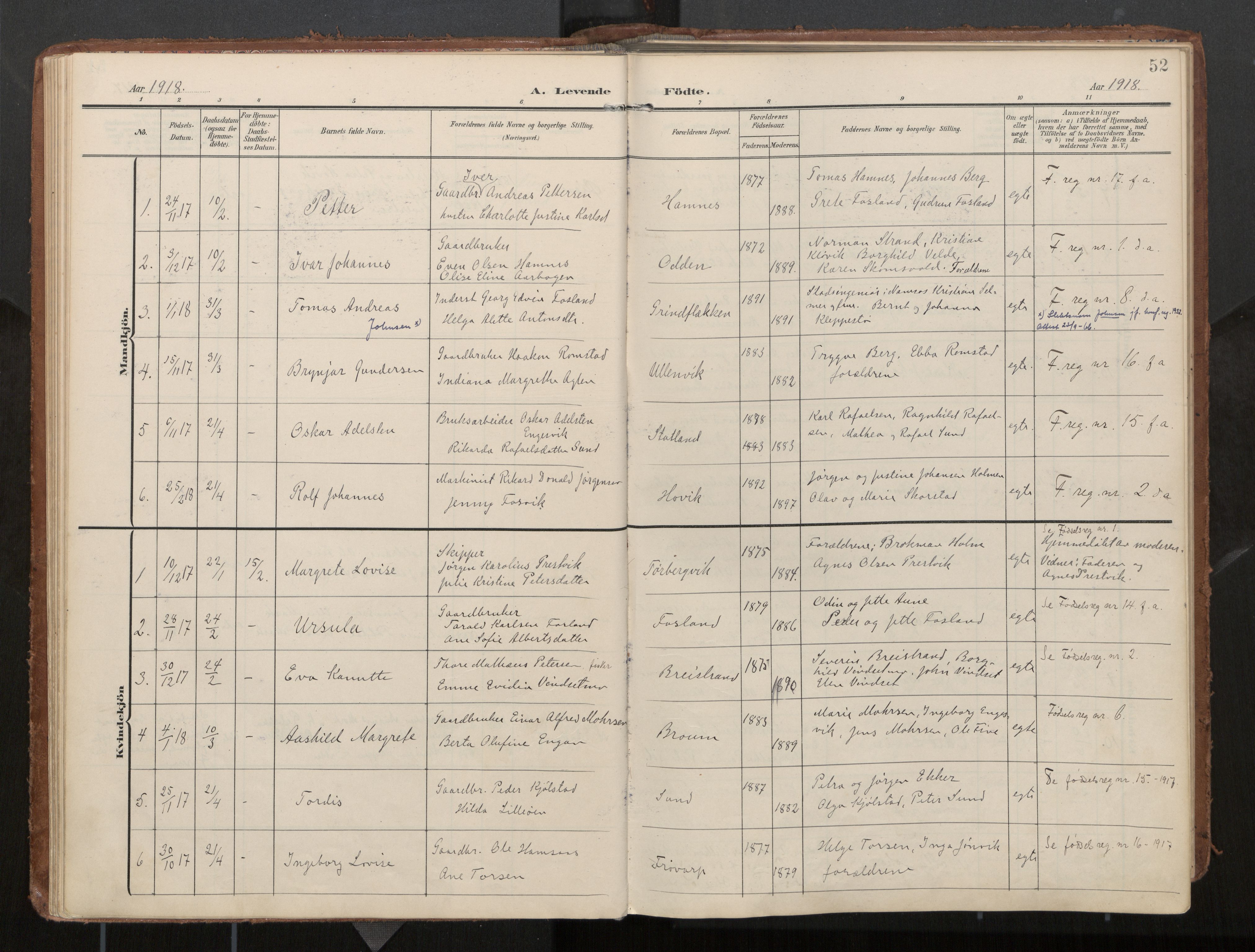 Ministerialprotokoller, klokkerbøker og fødselsregistre - Nord-Trøndelag, AV/SAT-A-1458/774/L0629: Parish register (official), 1904-1926, p. 52