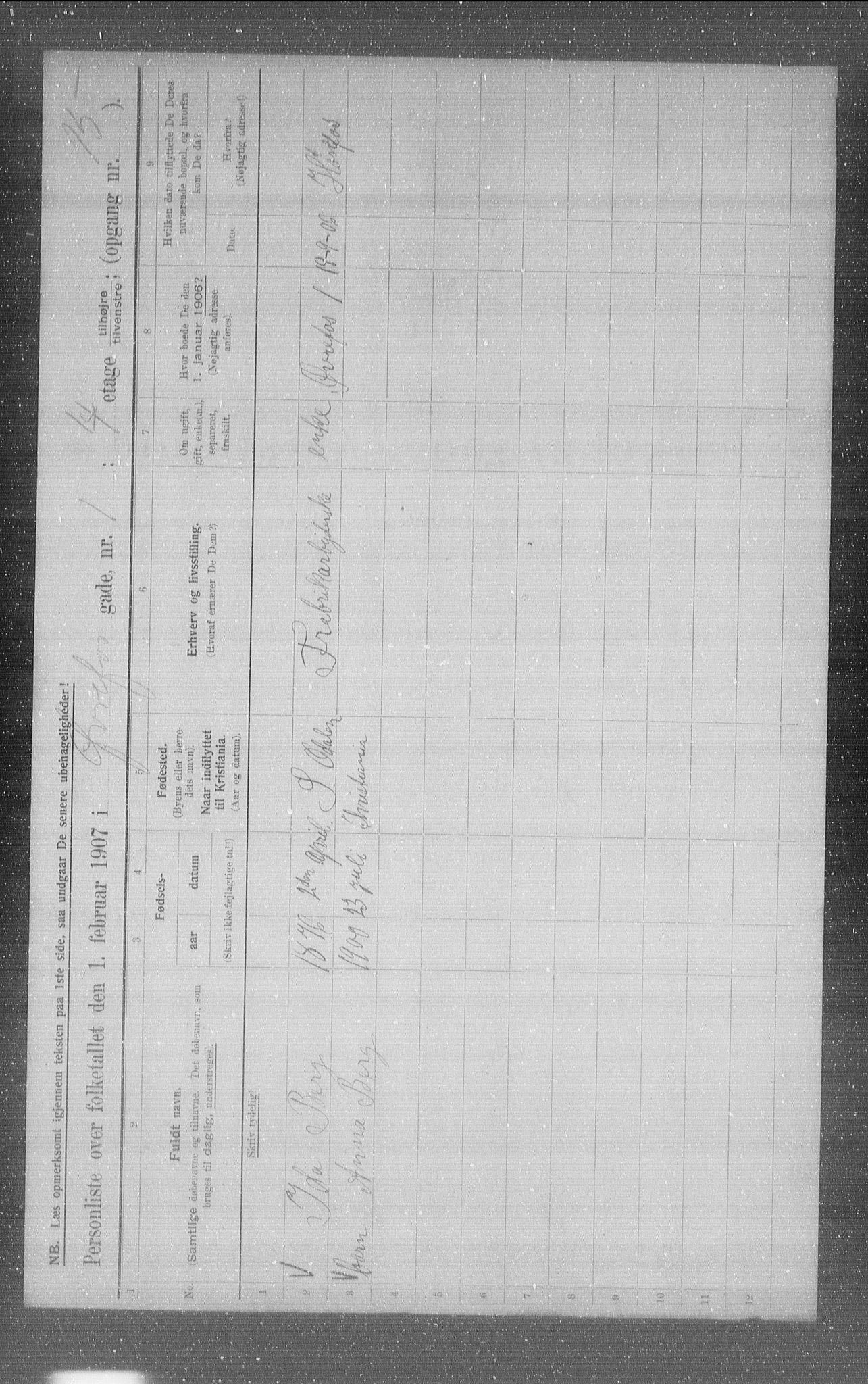 OBA, Municipal Census 1907 for Kristiania, 1907, p. 66118