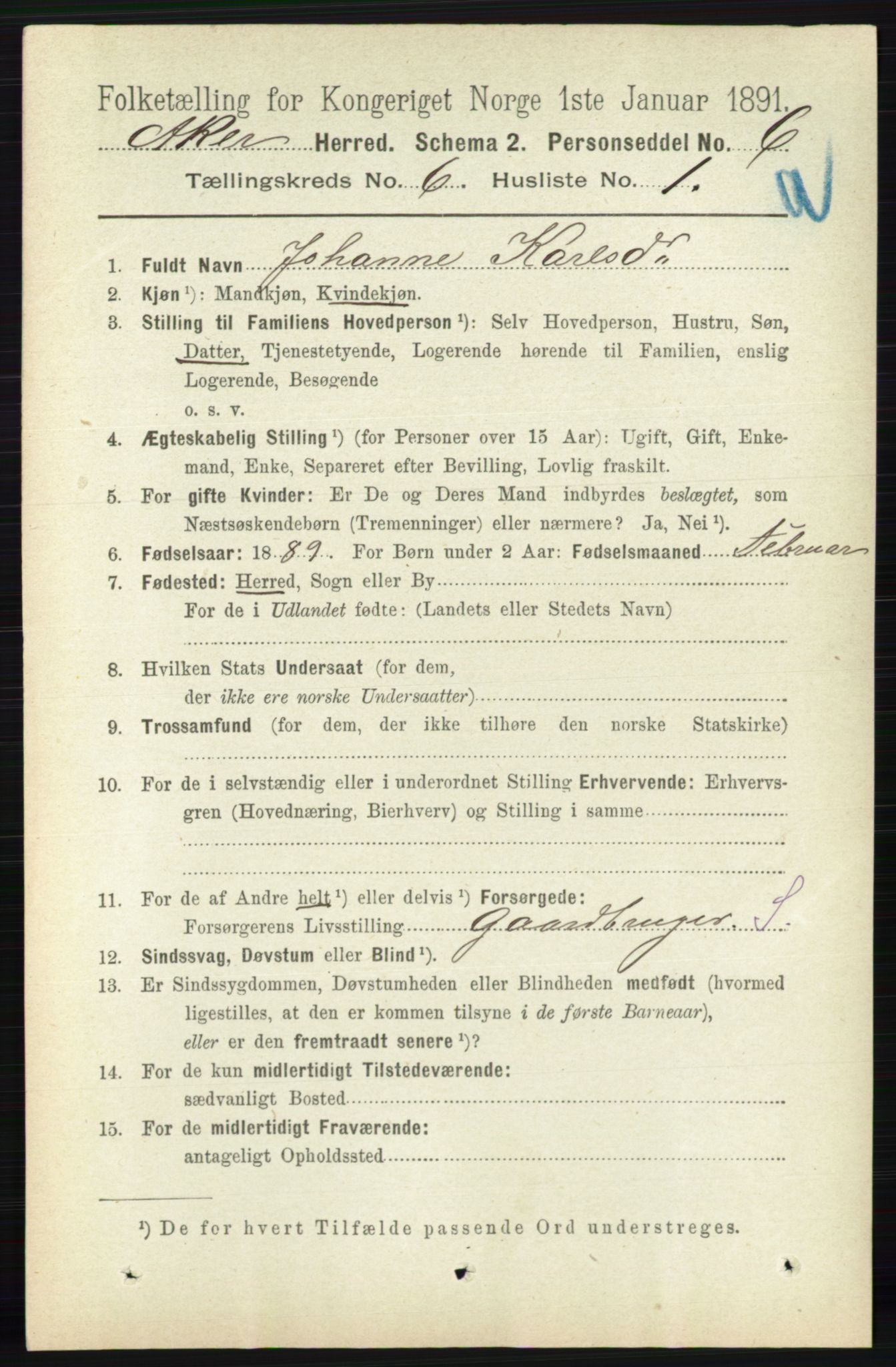 RA, 1891 census for 0218 Aker, 1891, p. 5517