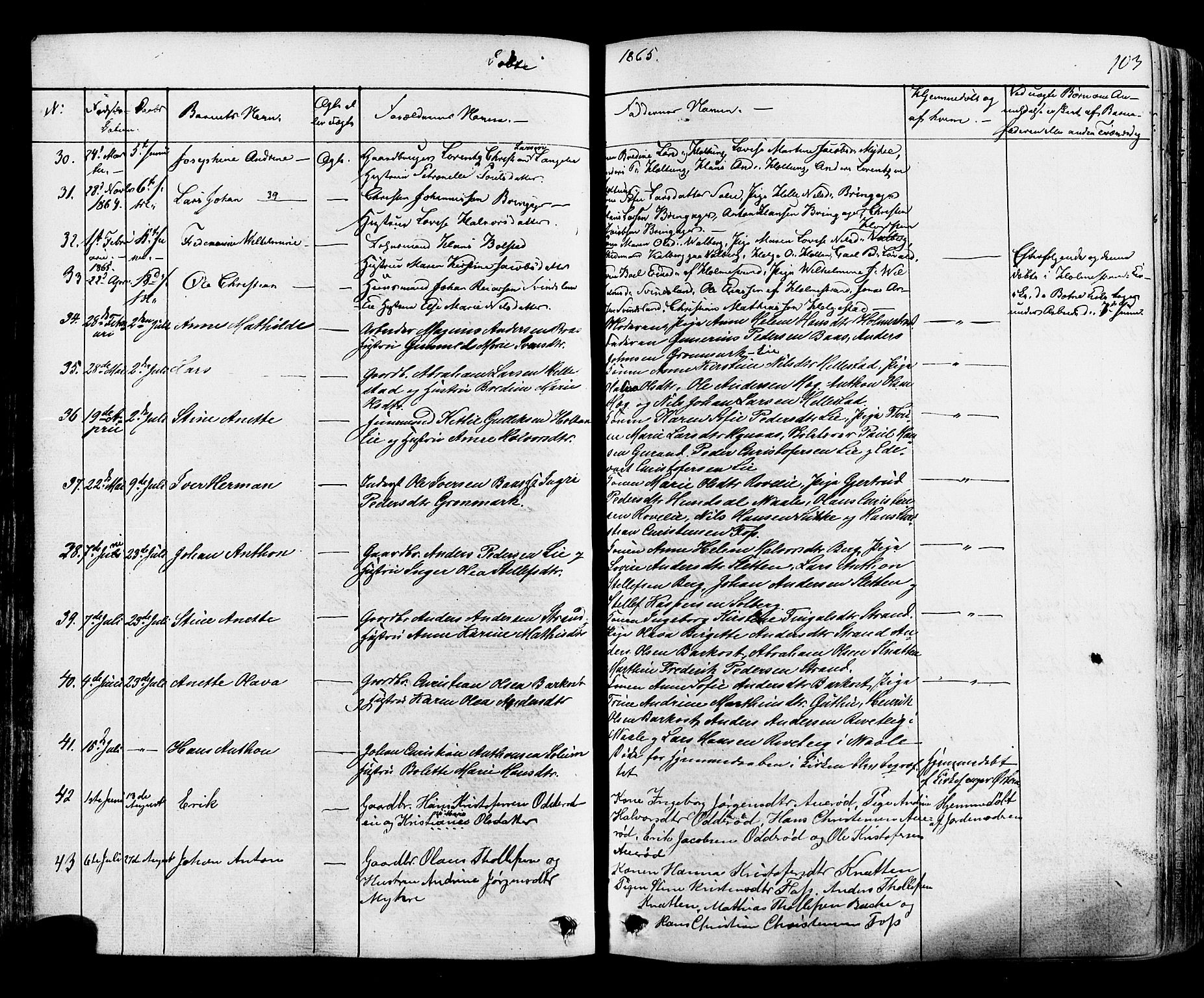 Botne kirkebøker, AV/SAKO-A-340/F/Fa/L0006: Parish register (official) no. I 6, 1836-1877, p. 103