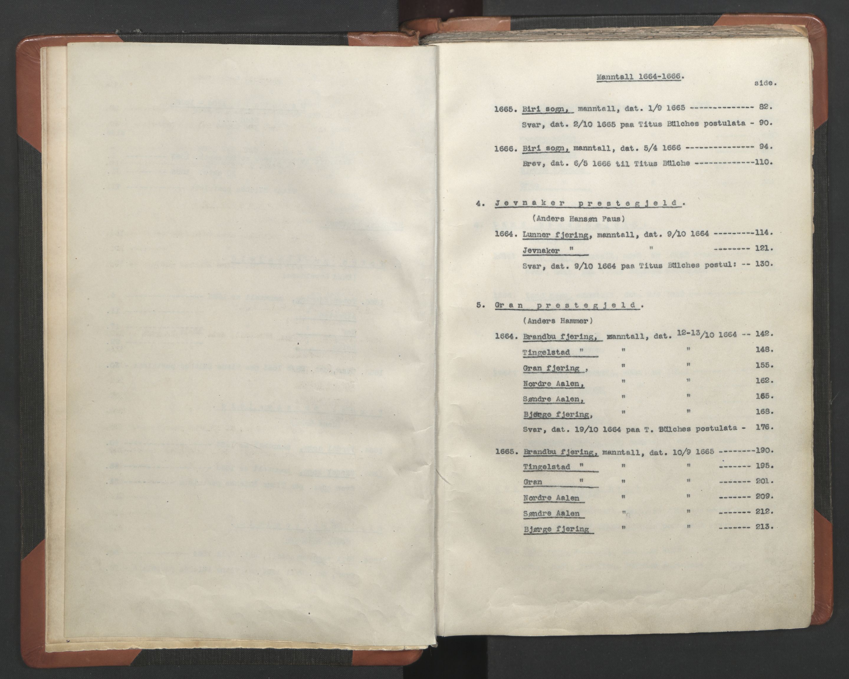 RA, Vicar's Census 1664-1666, no. 7: Hadeland deanery, 1664-1666