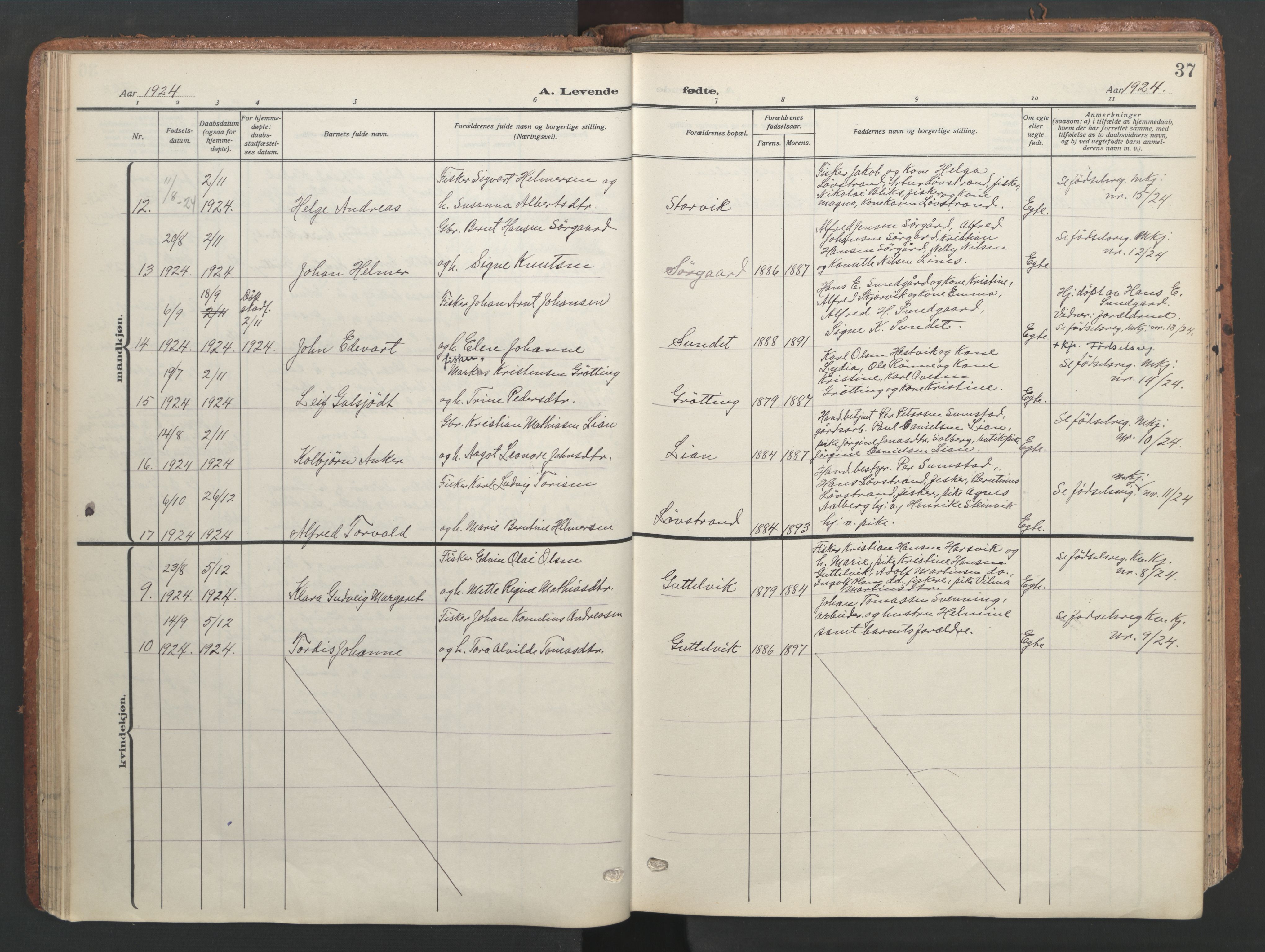 Ministerialprotokoller, klokkerbøker og fødselsregistre - Sør-Trøndelag, SAT/A-1456/656/L0694: Parish register (official) no. 656A03, 1914-1931, p. 37