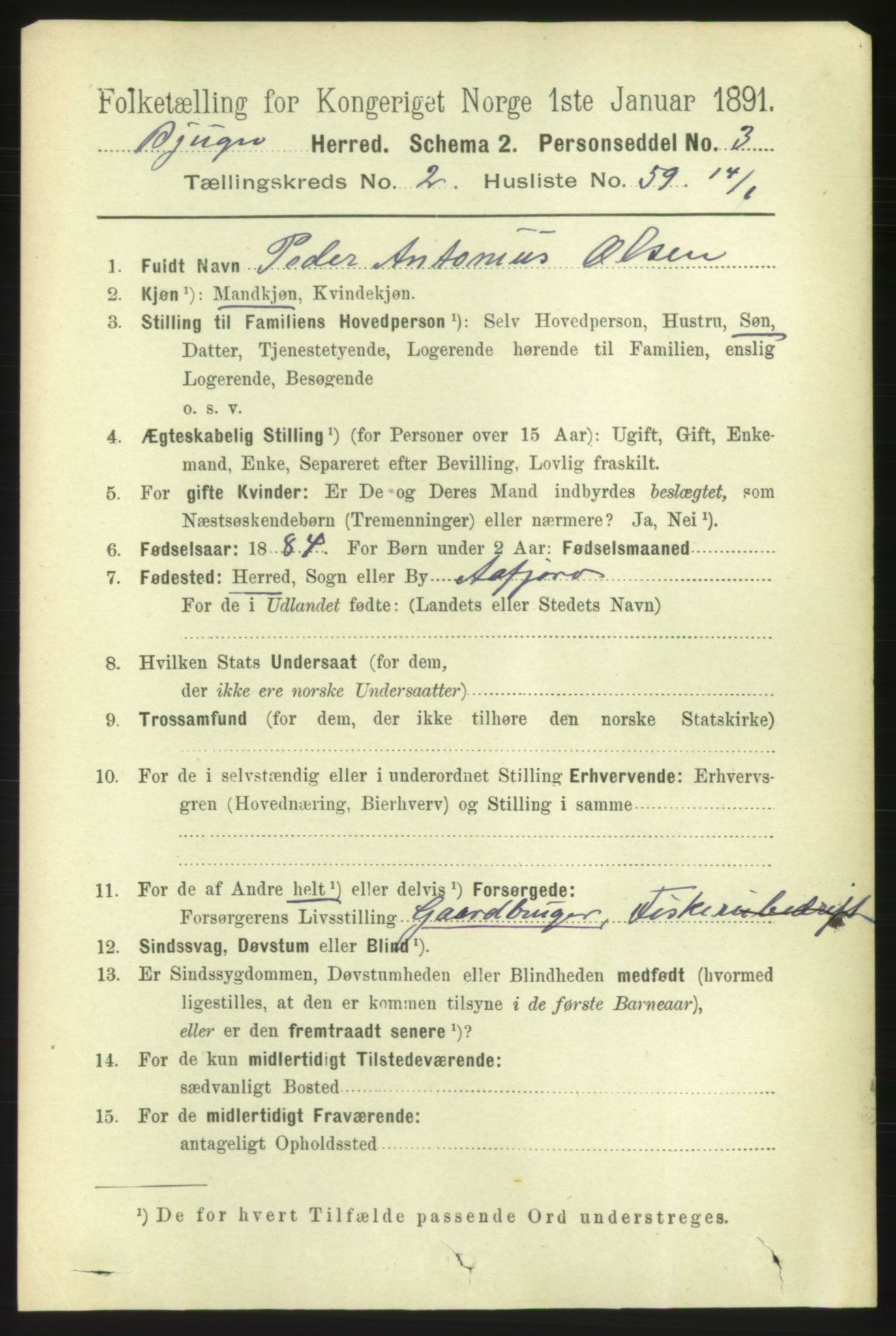 RA, 1891 census for 1627 Bjugn, 1891, p. 581