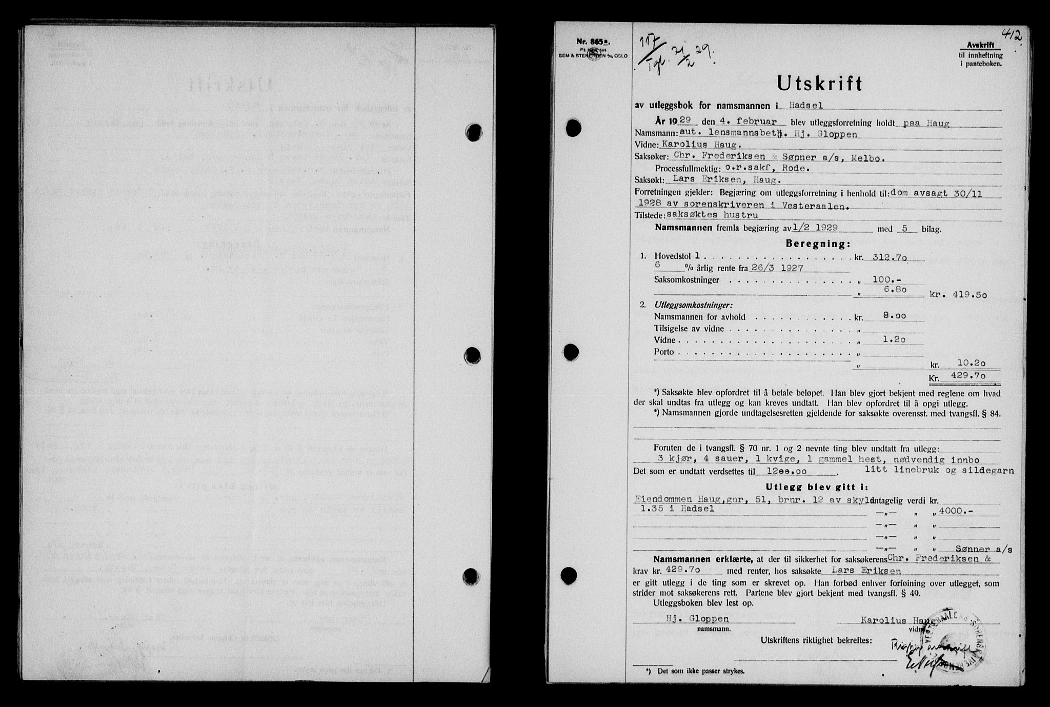 Vesterålen sorenskriveri, SAT/A-4180/1/2/2Ca/L0047: Mortgage book no. 40, 1928-1929, Deed date: 21.02.1929