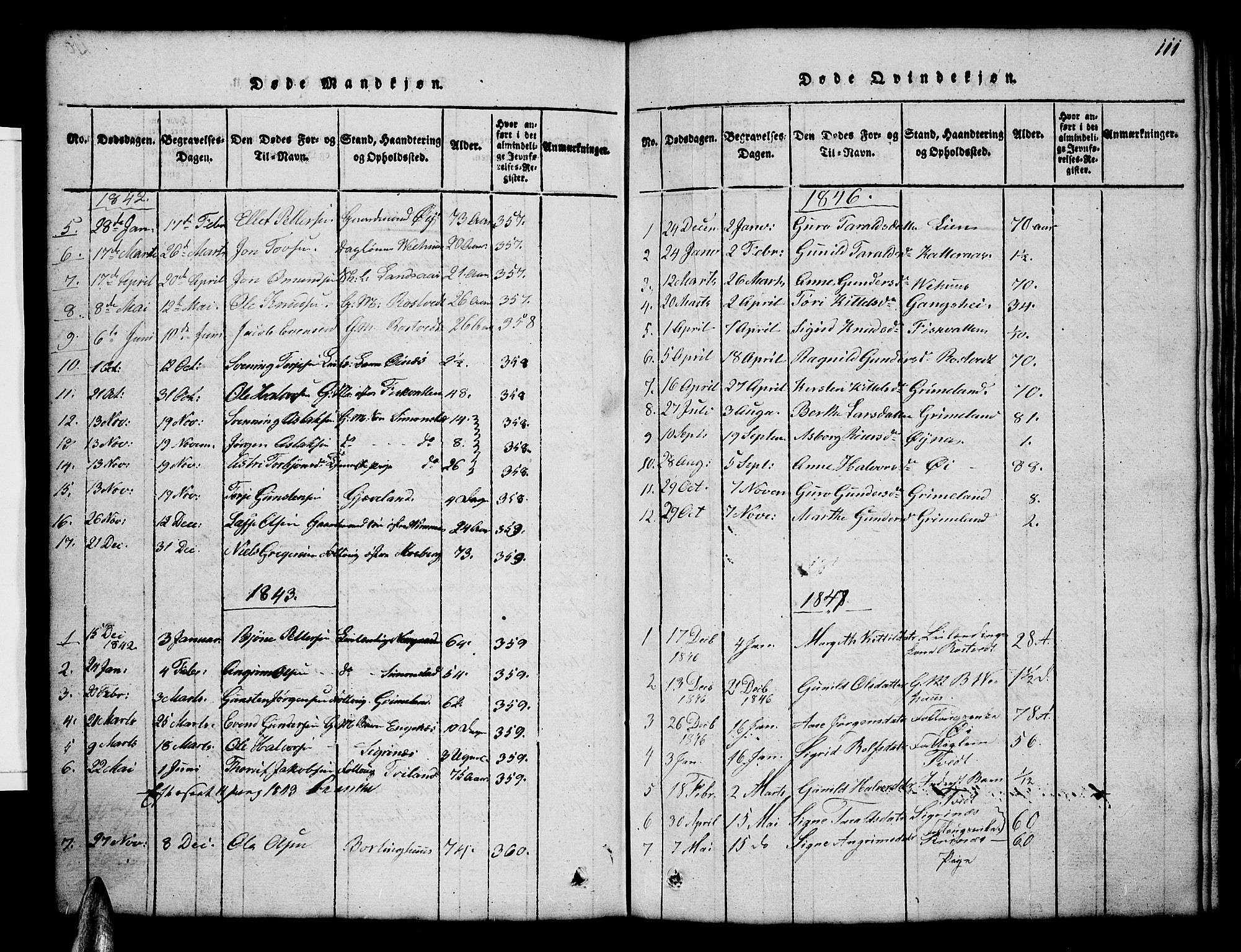 Åmli sokneprestkontor, SAK/1111-0050/F/Fb/Fbc/L0001: Parish register (copy) no. B 1, 1816-1867, p. 111