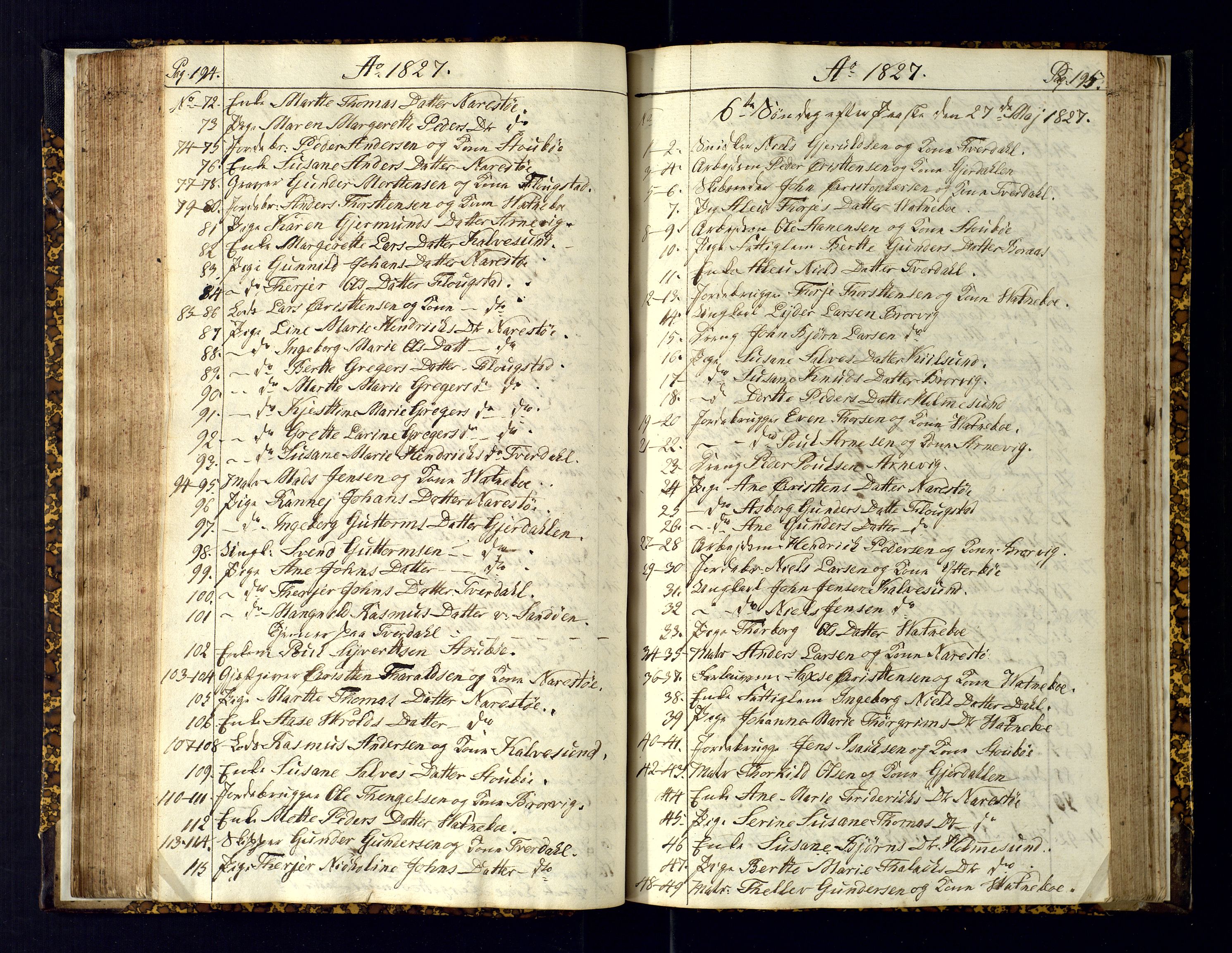 Dypvåg sokneprestkontor, AV/SAK-1111-0007/F/Fc/Fcb/L0001: Communicants register no. C-1, 1813-1840, p. 194-195