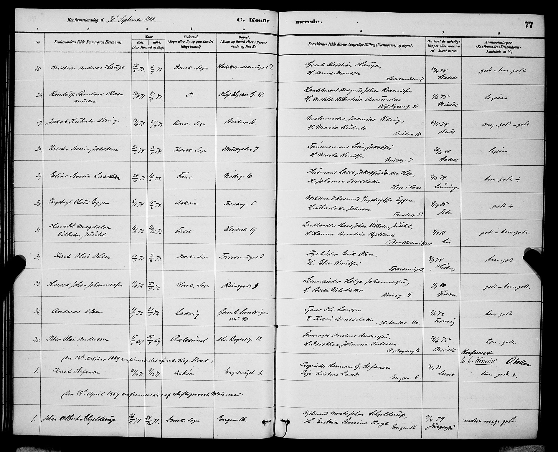 Domkirken sokneprestembete, SAB/A-74801/H/Hab/L0024: Parish register (copy) no. C 4, 1880-1899, p. 77