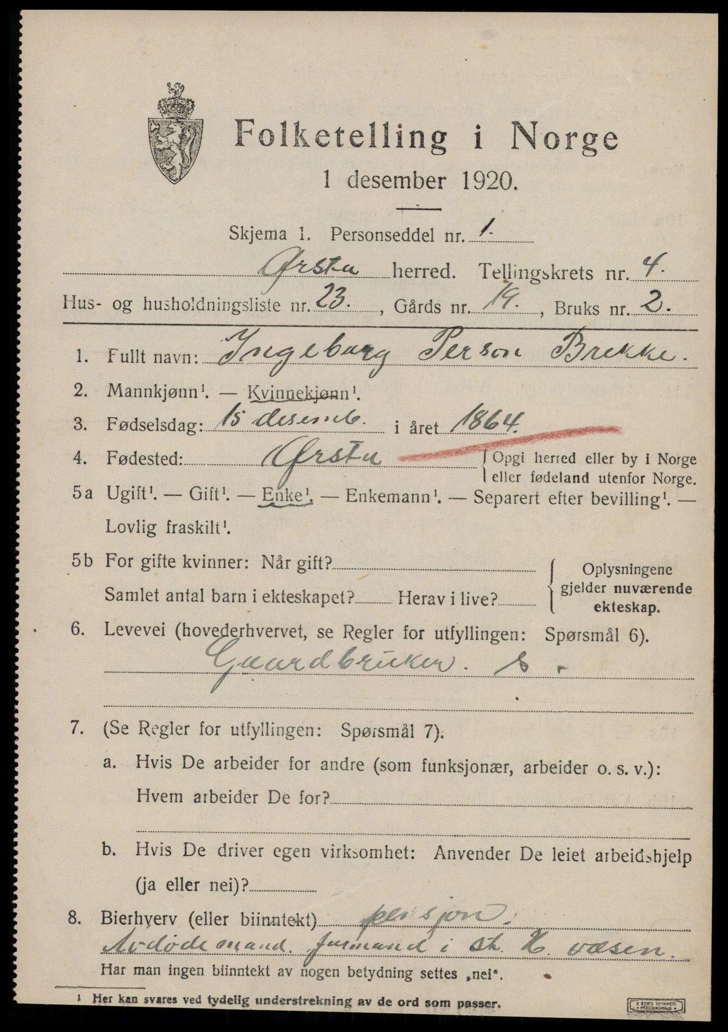 SAT, 1920 census for Ørsta, 1920, p. 4248