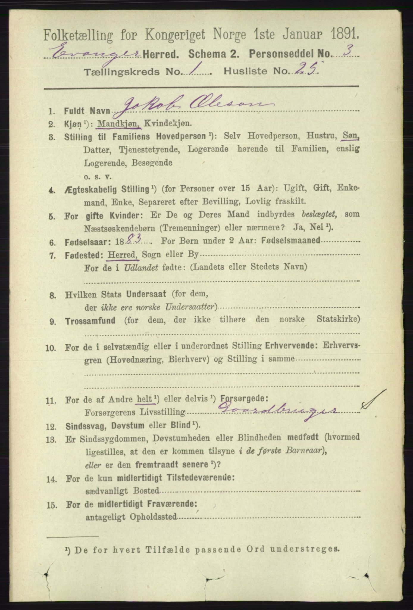 RA, 1891 census for 1237 Evanger, 1891, p. 242