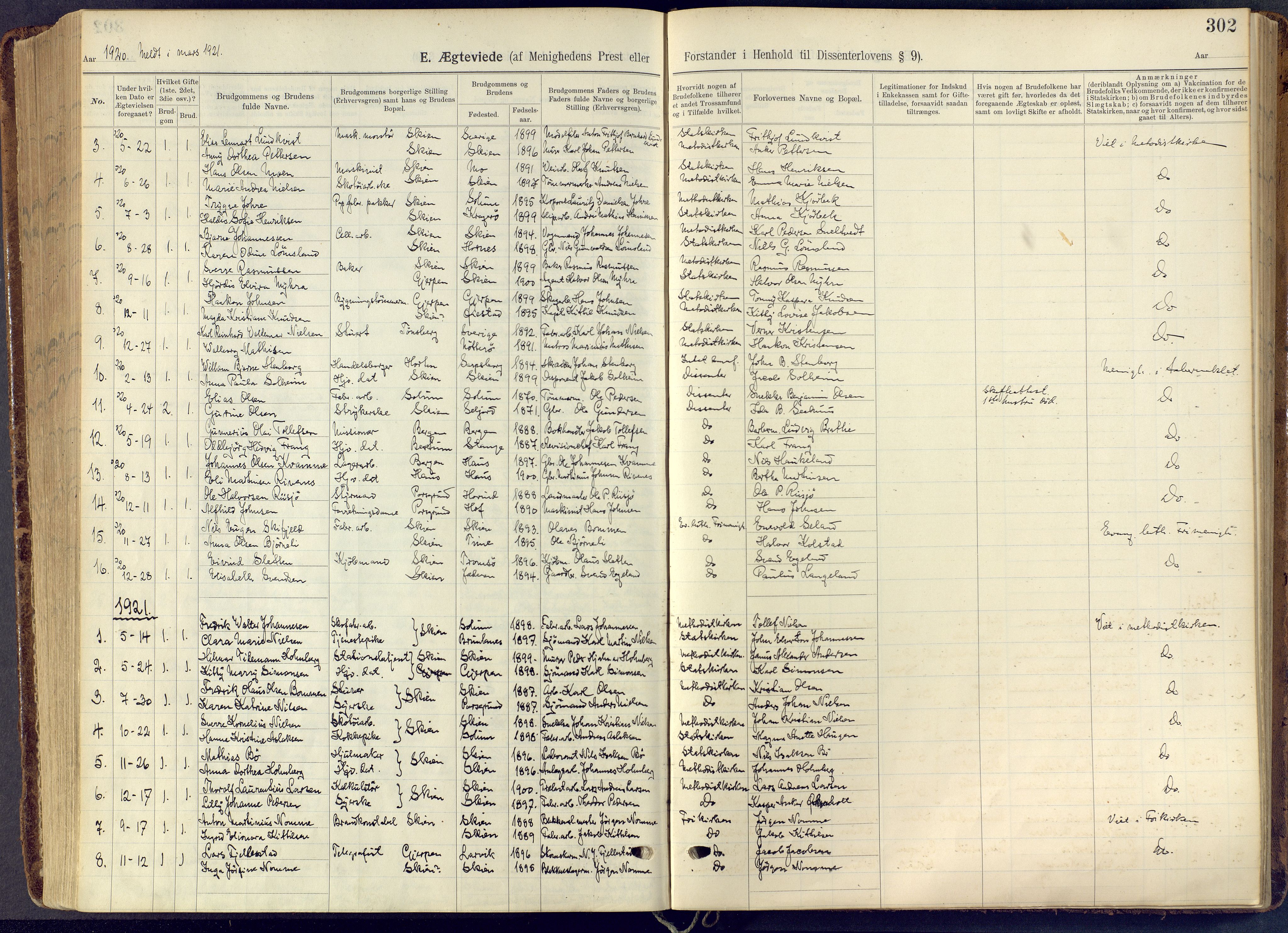 Skien kirkebøker, SAKO/A-302/F/Fa/L0013: Parish register (official) no. 13, 1915-1921, p. 302