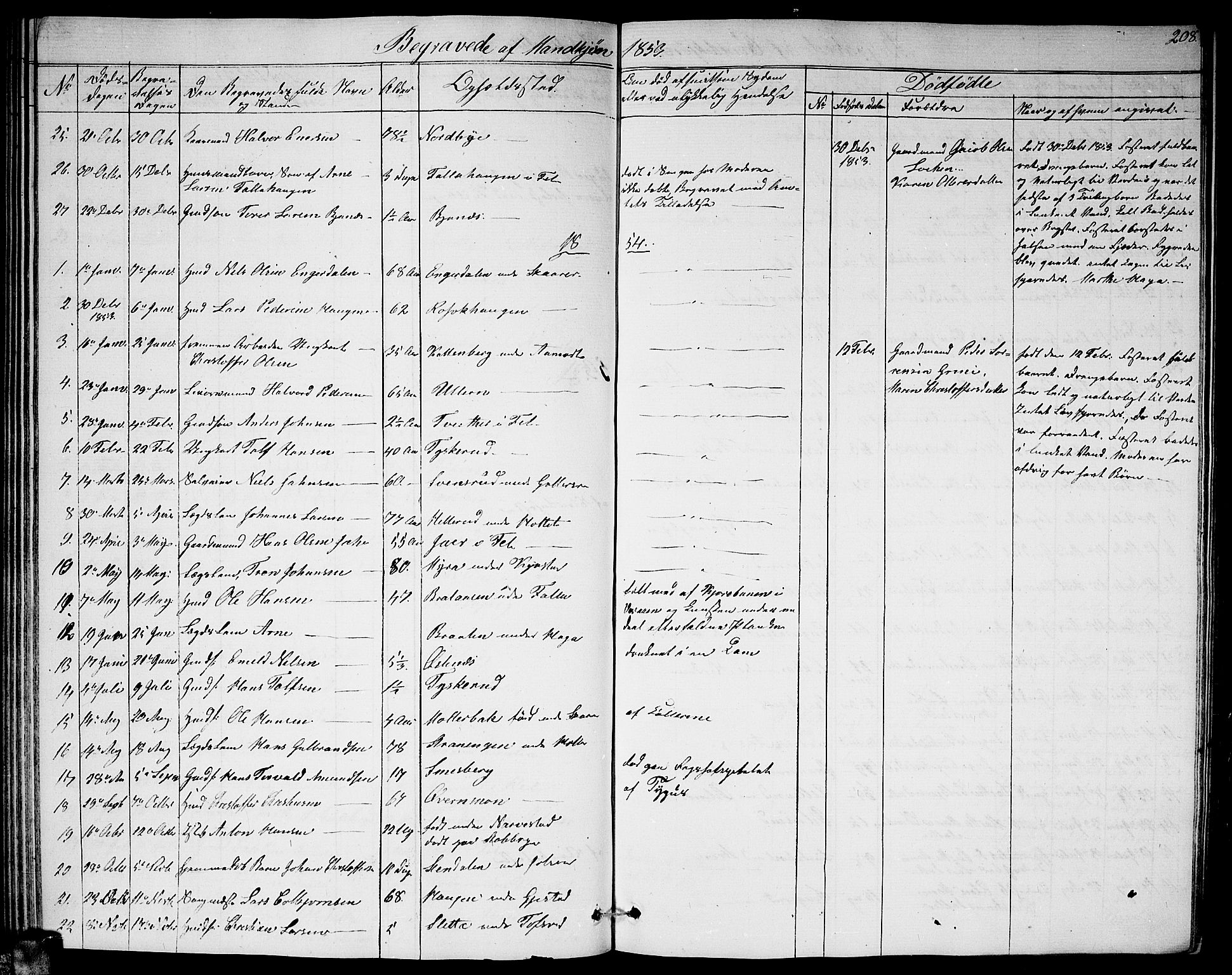 Fet prestekontor Kirkebøker, AV/SAO-A-10370a/G/Ga/L0002: Parish register (copy) no. I 2, 1843-1859, p. 208